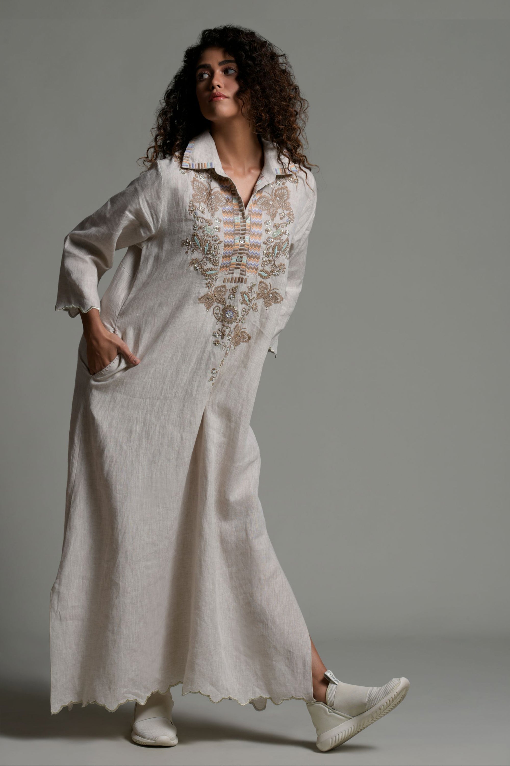 Hafsa Embellished & Embroidered Long Jalabiya