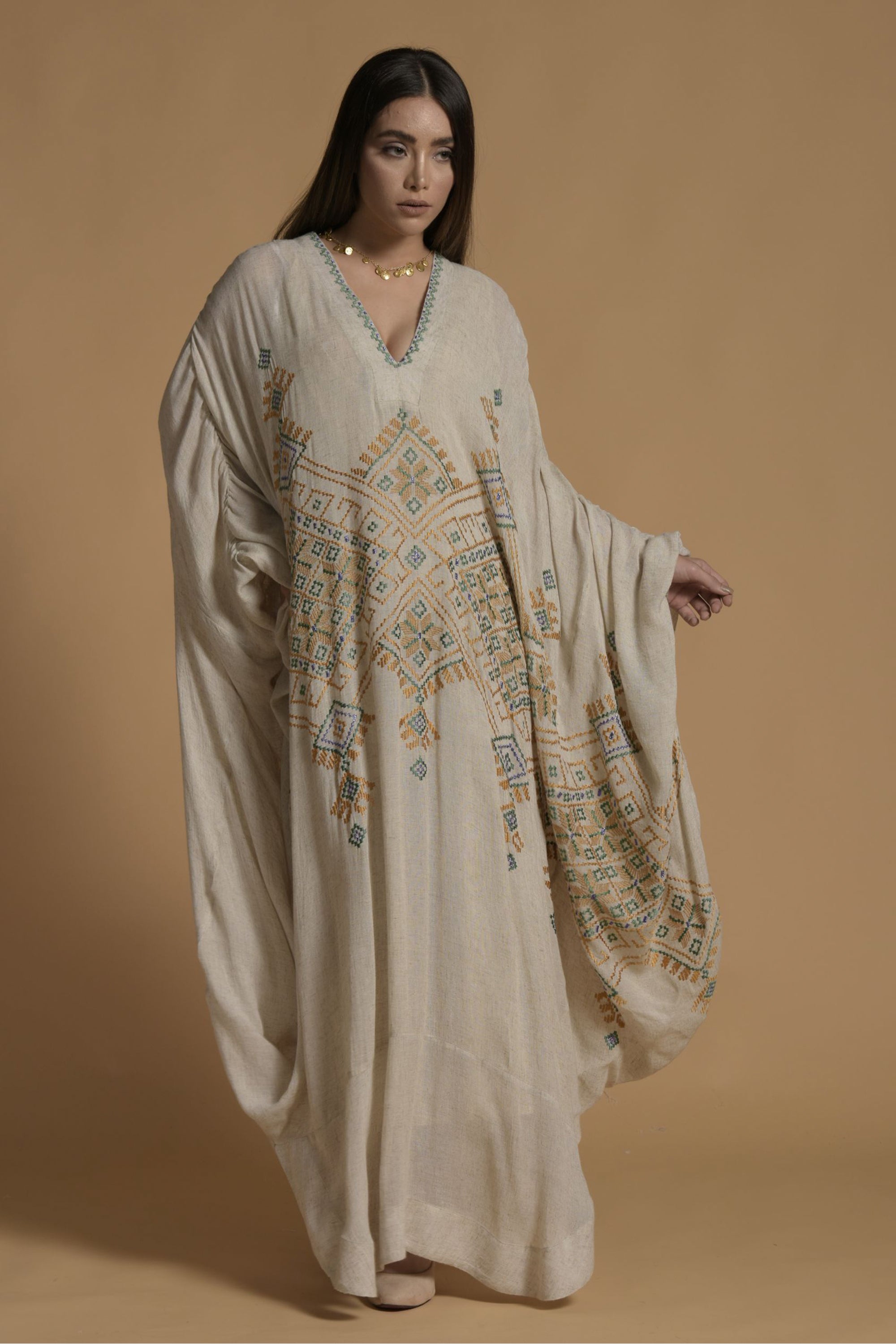 Naadiya Embroidered Jalabiya with Inner Cotton Cami