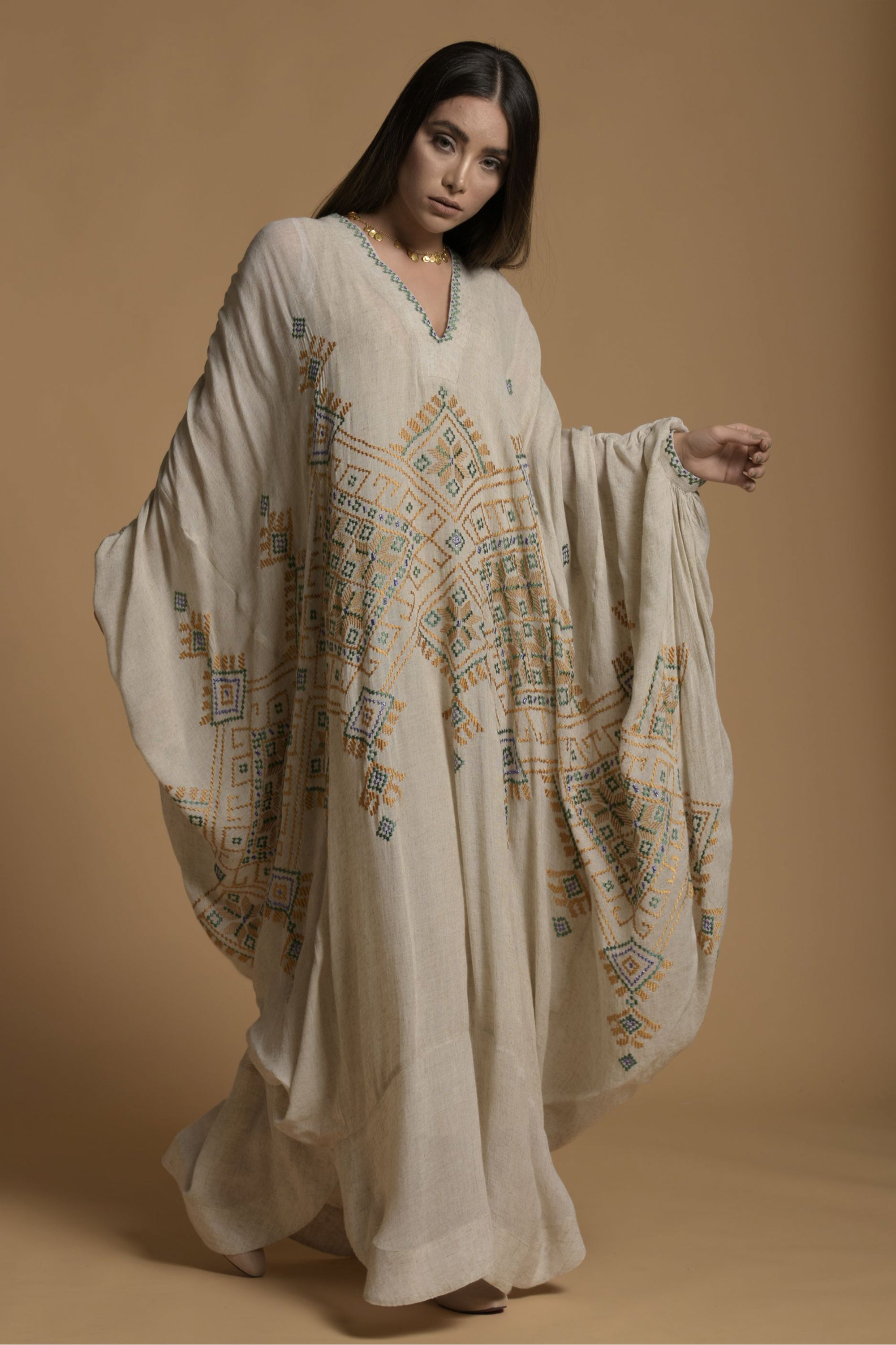 Naadiya Embroidered Jalabiya with Inner Cotton Cami