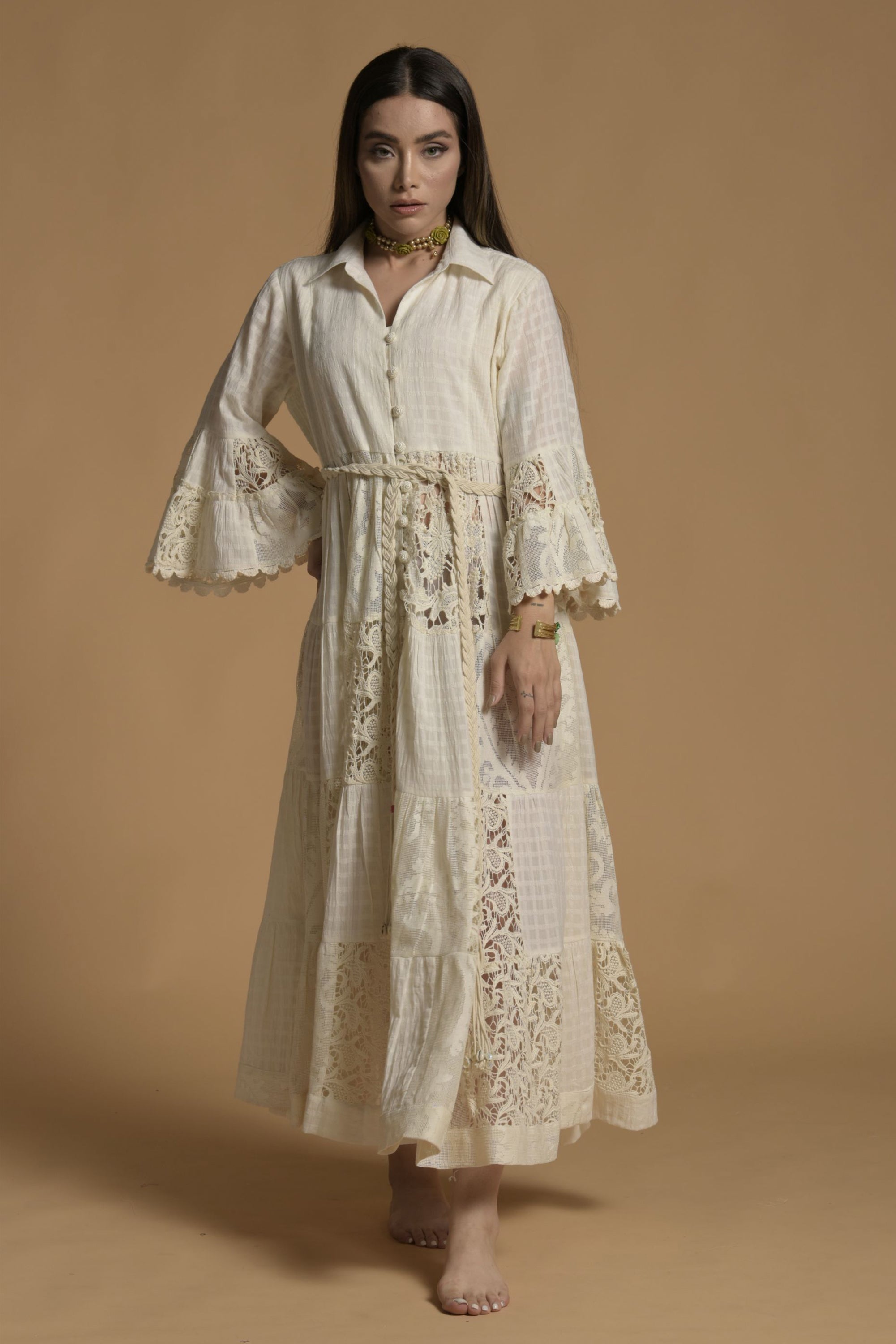 Zaini Jalabiya with Patch Lace Work