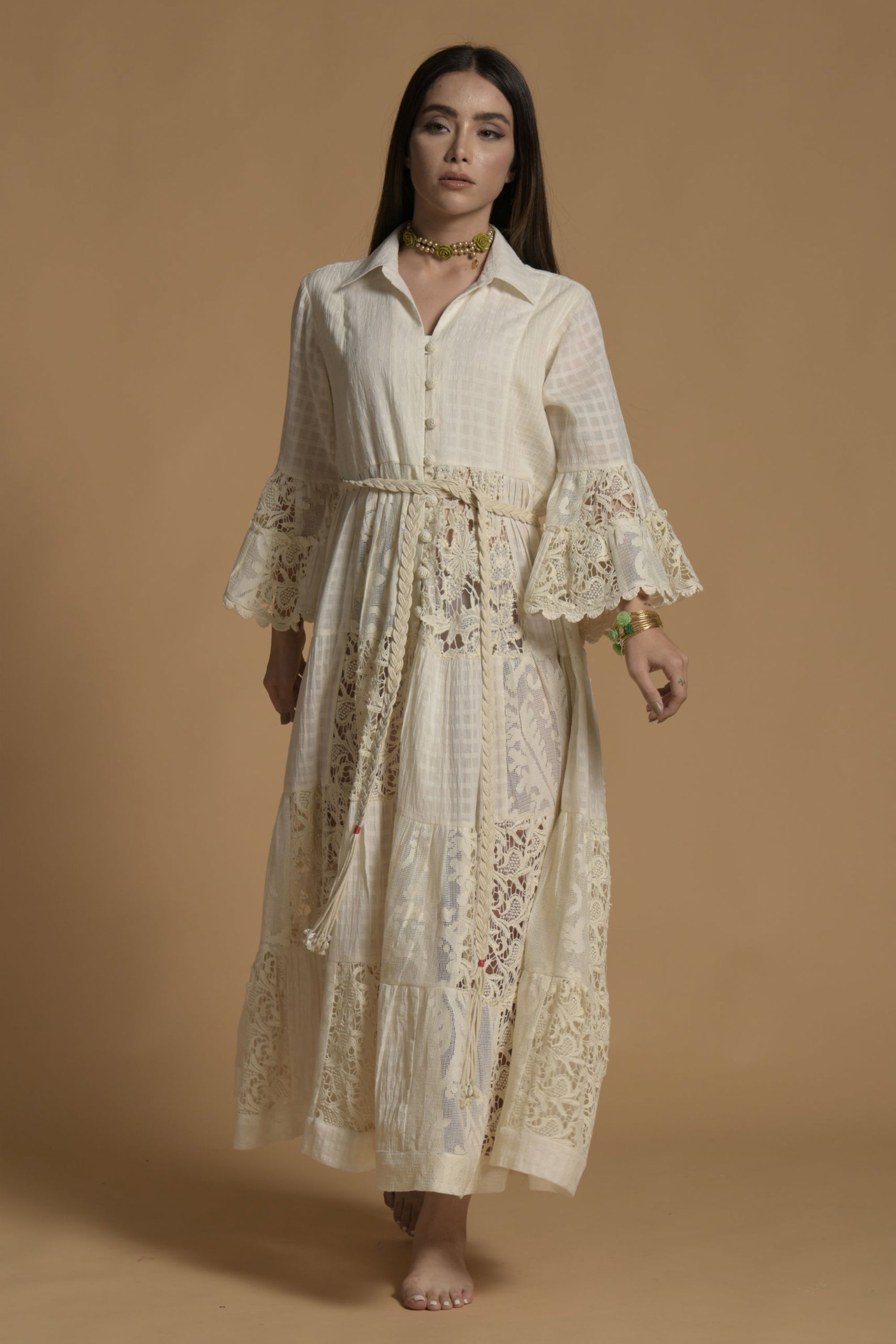 Zaini Jalabiya with Patch Lace Work