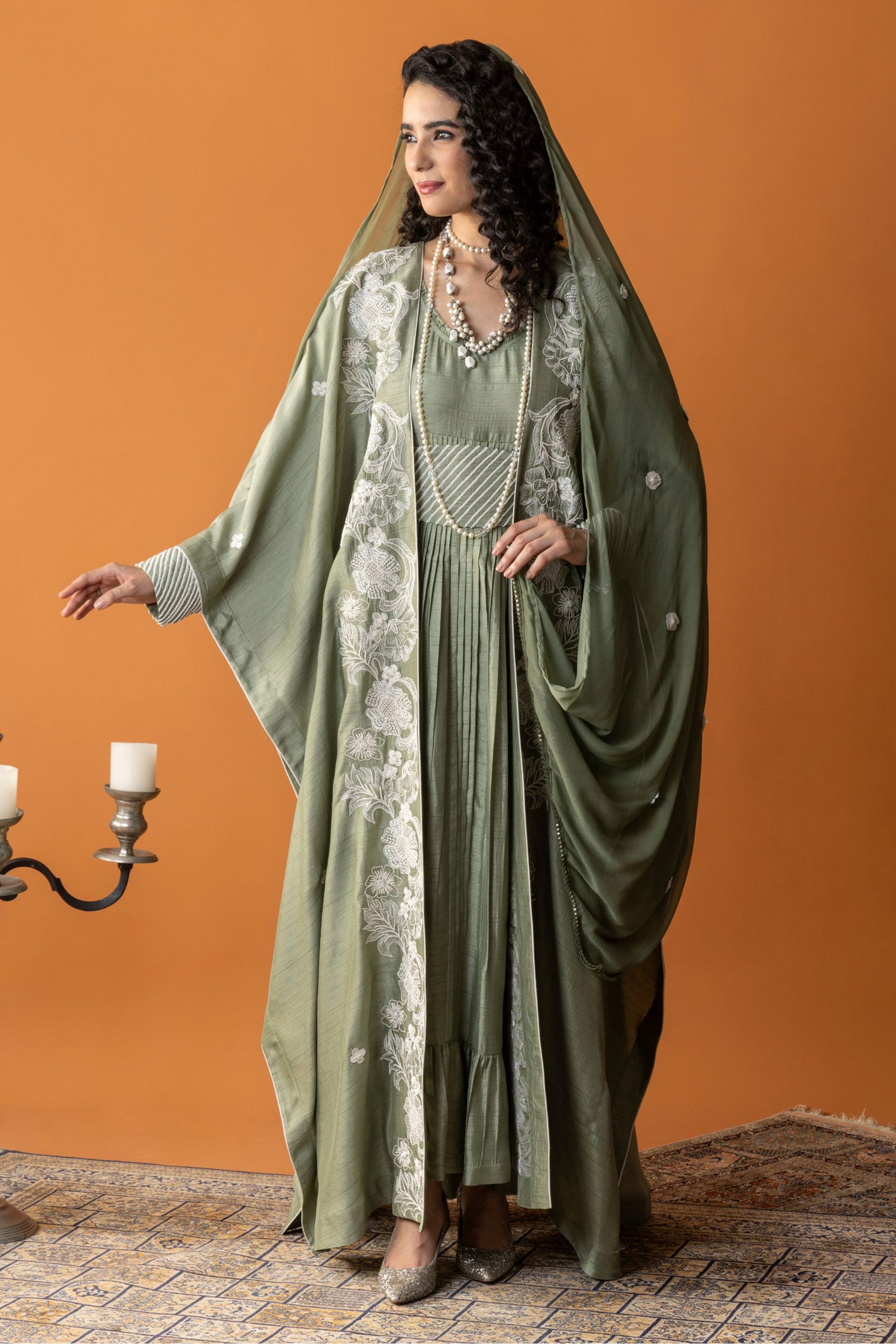 Eman Embroidered Cape with Embellishment