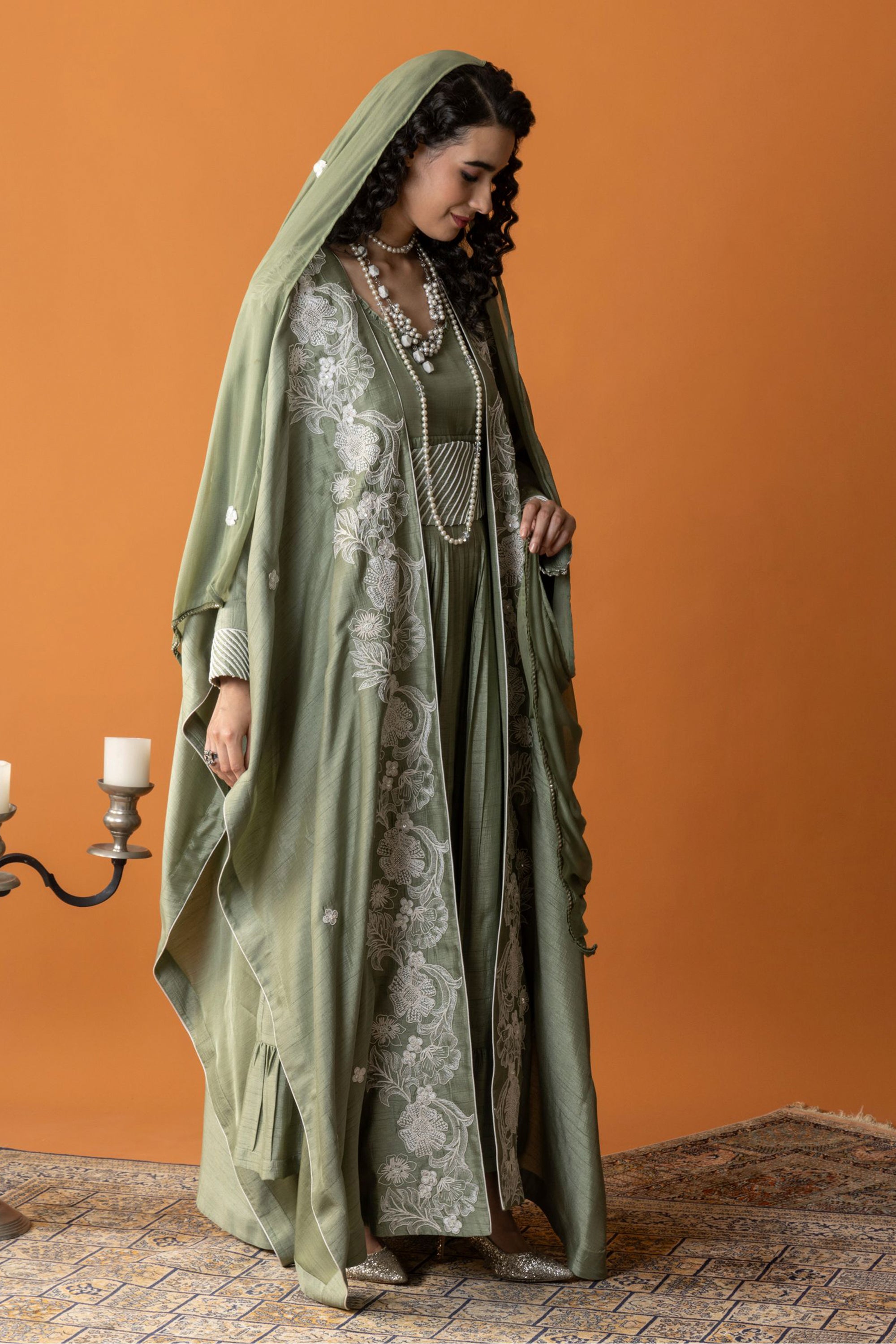 Eman Embroidered Cape with Embellishment