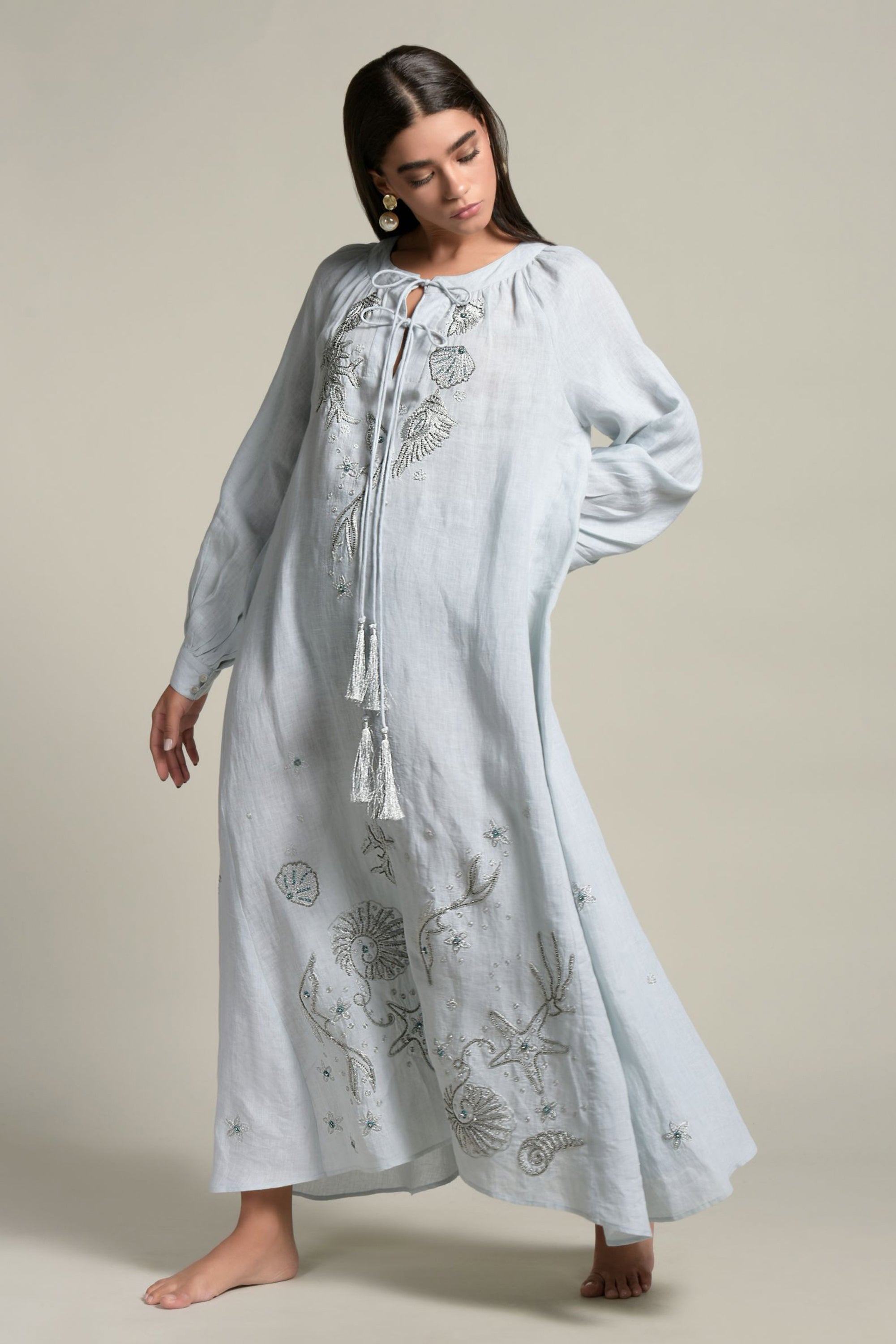 Faiza Embellished & Embroidered Long Jalabiya