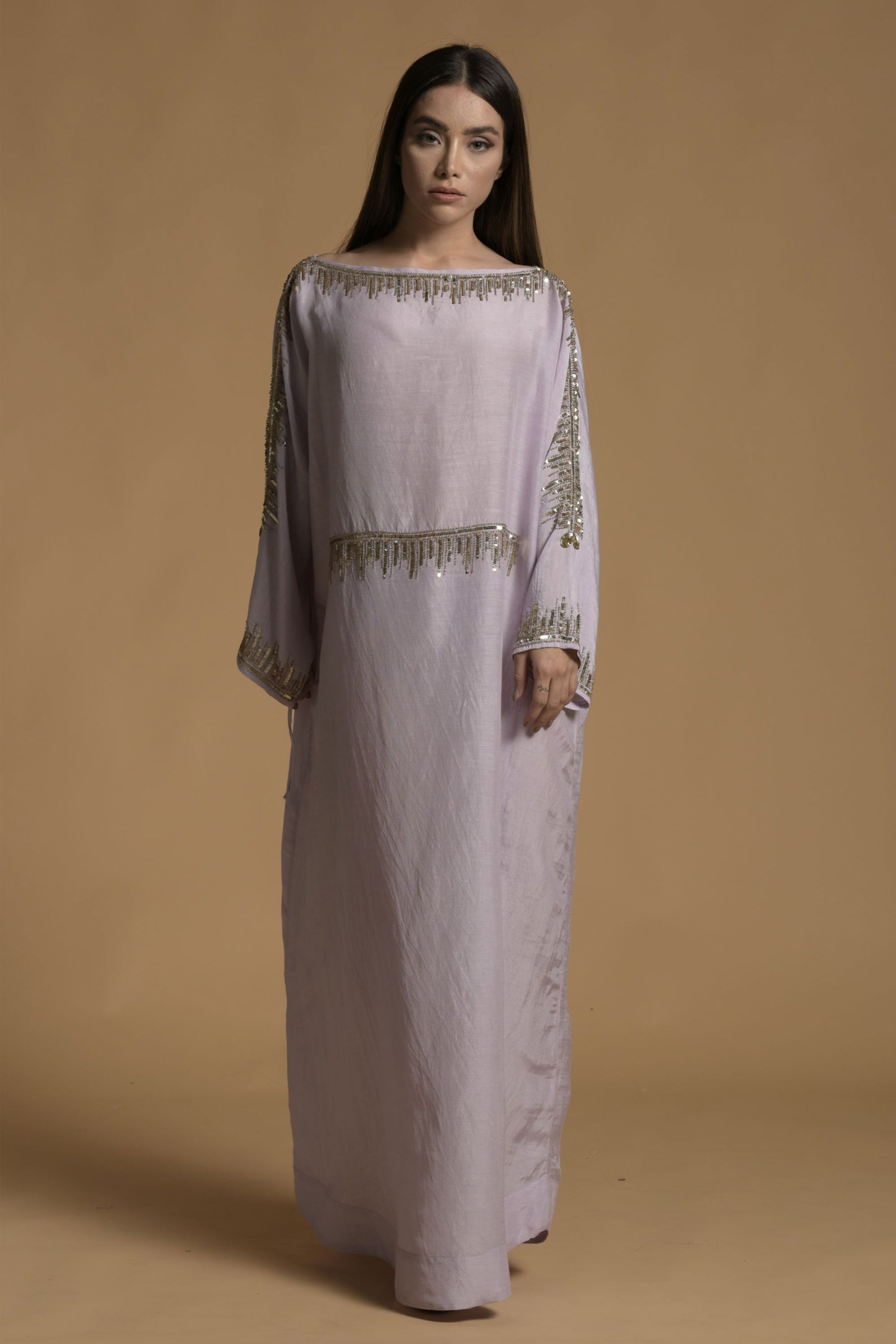 Ulya Embellished Long Jalabiya with Inner Cotton Cami & Scarf
