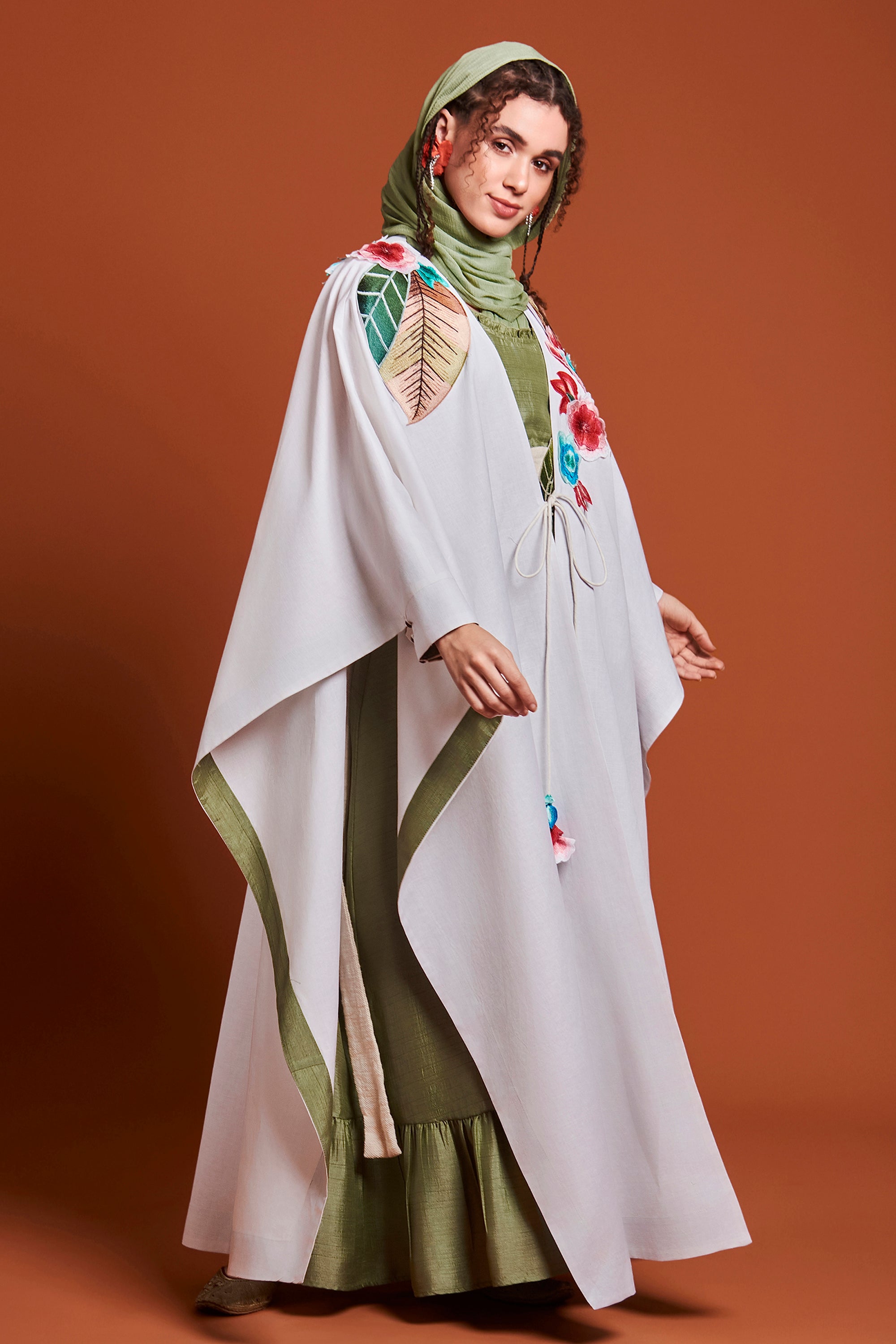 Nuha Embroidered Cape with Inner Dress