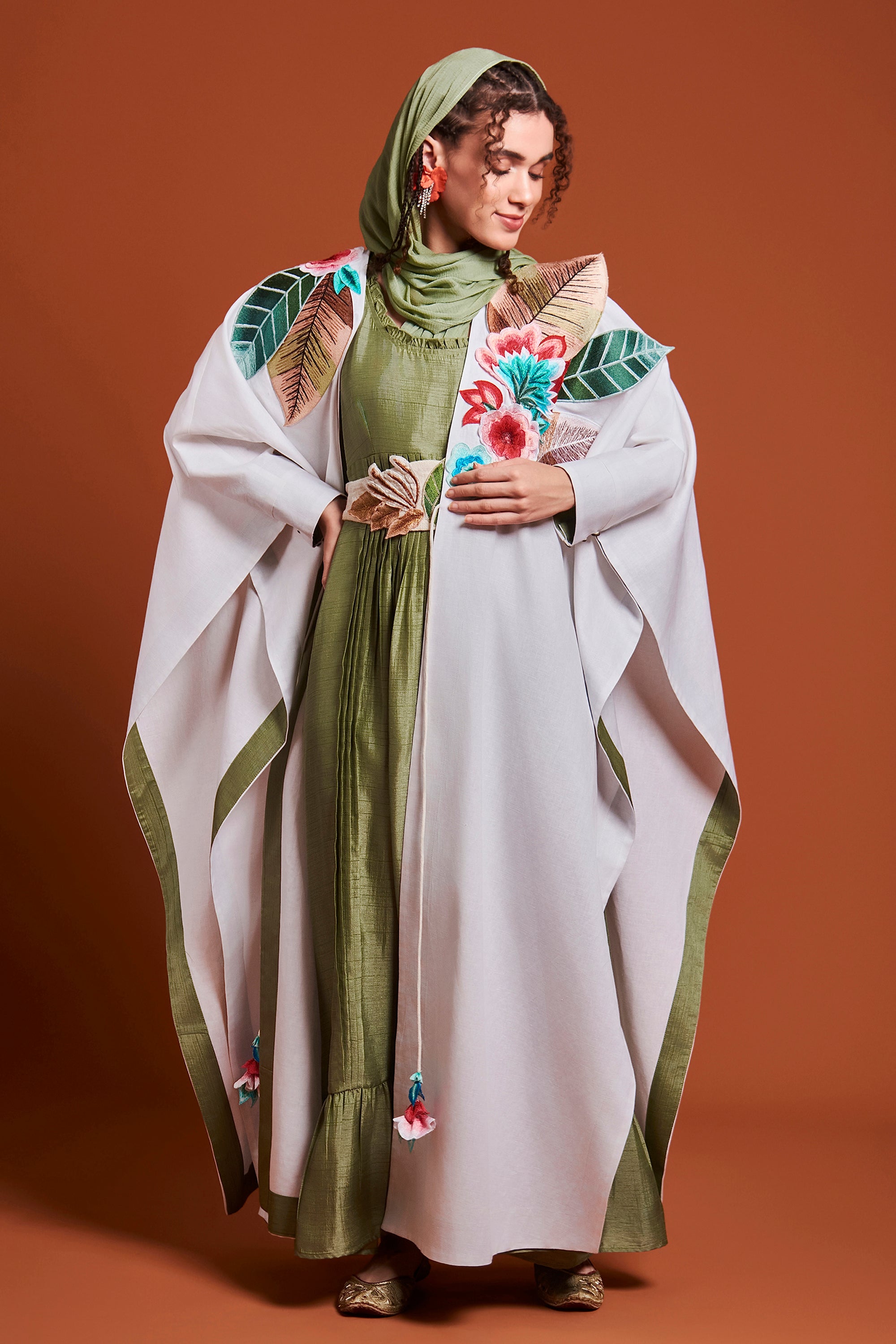 Nuha Embroidered Cape with Inner Dress