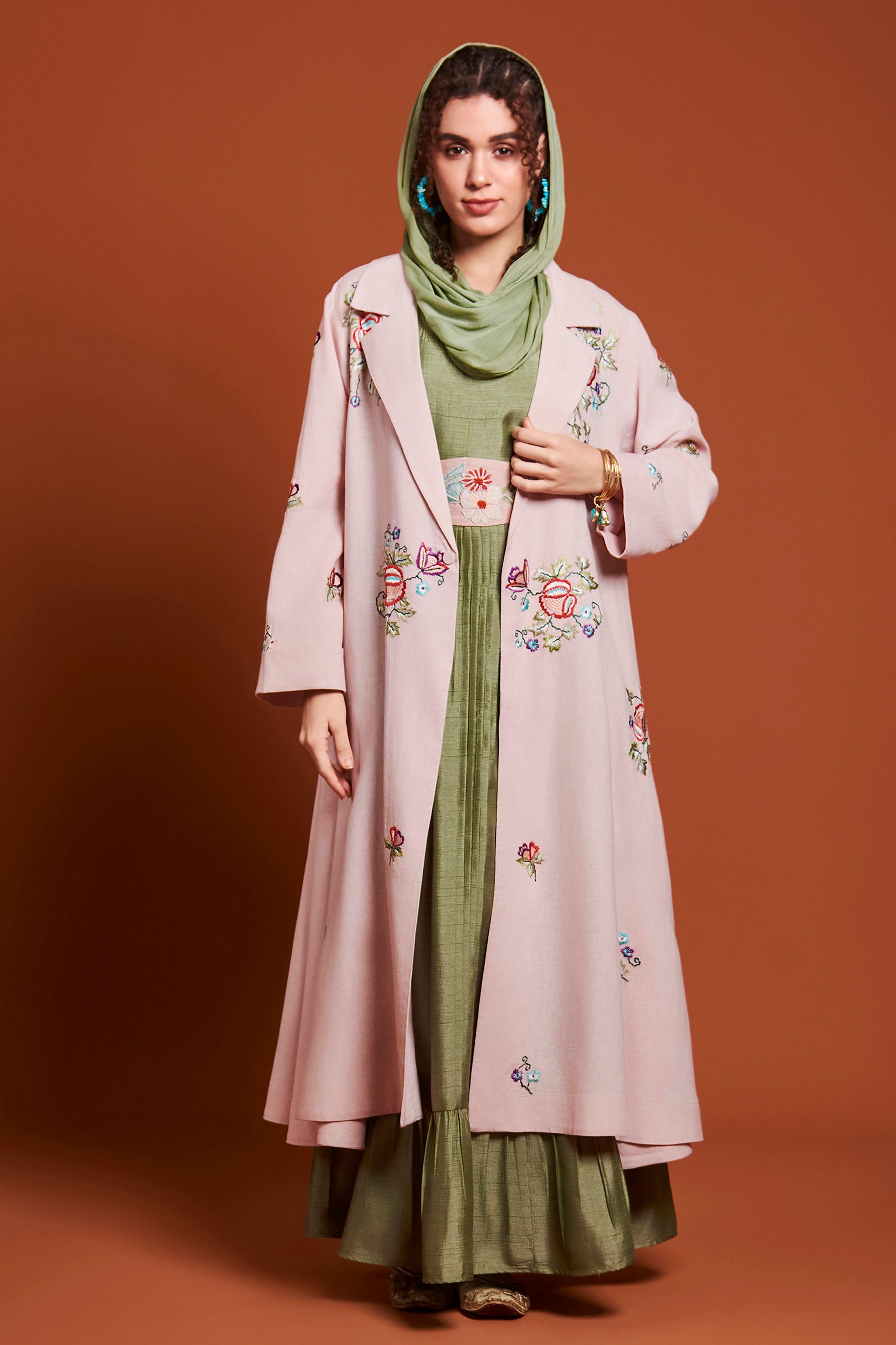 Nehal Embroidered Short Bisht with Inner Dress