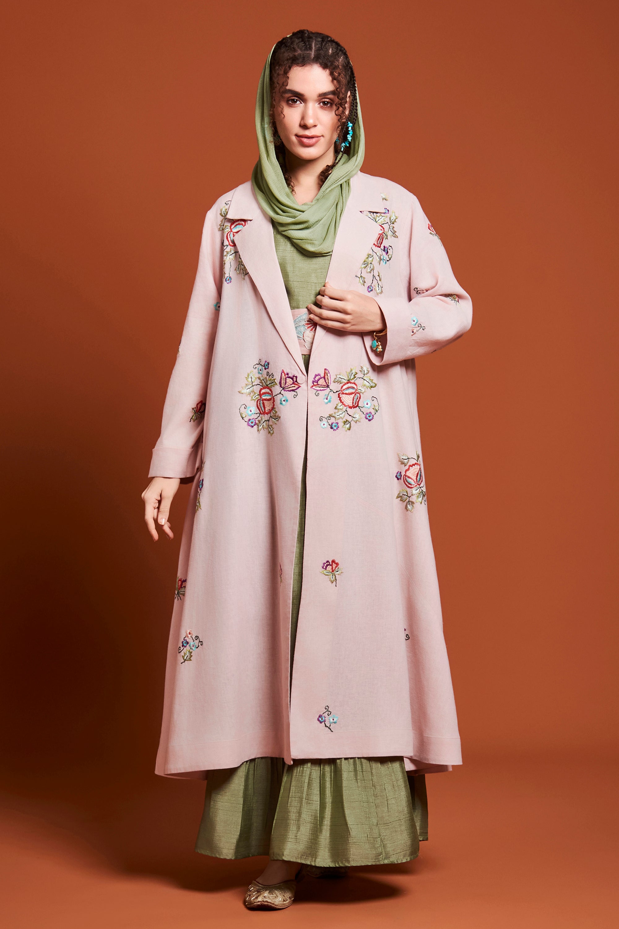 Nehal Embroidered Short Bisht with Inner Dress