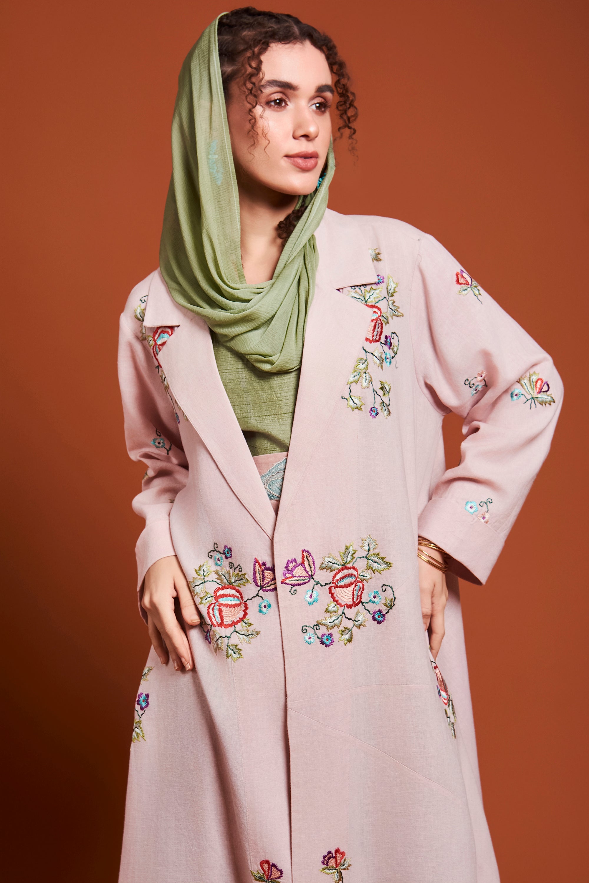 Nehal Embroidered Short Bisht with Inner Dress