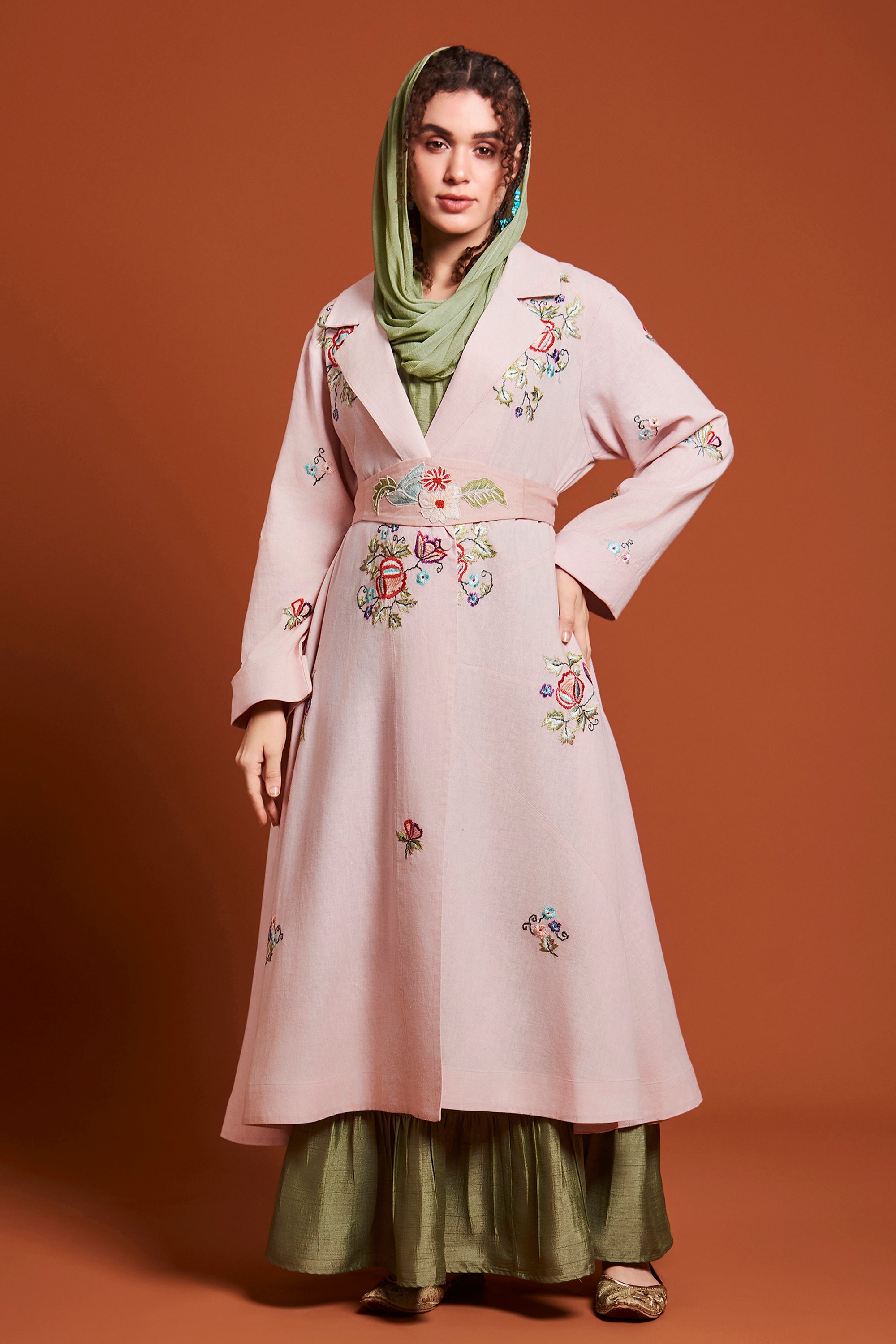 Nehal Embroidered Short Bisht with Inner Dress