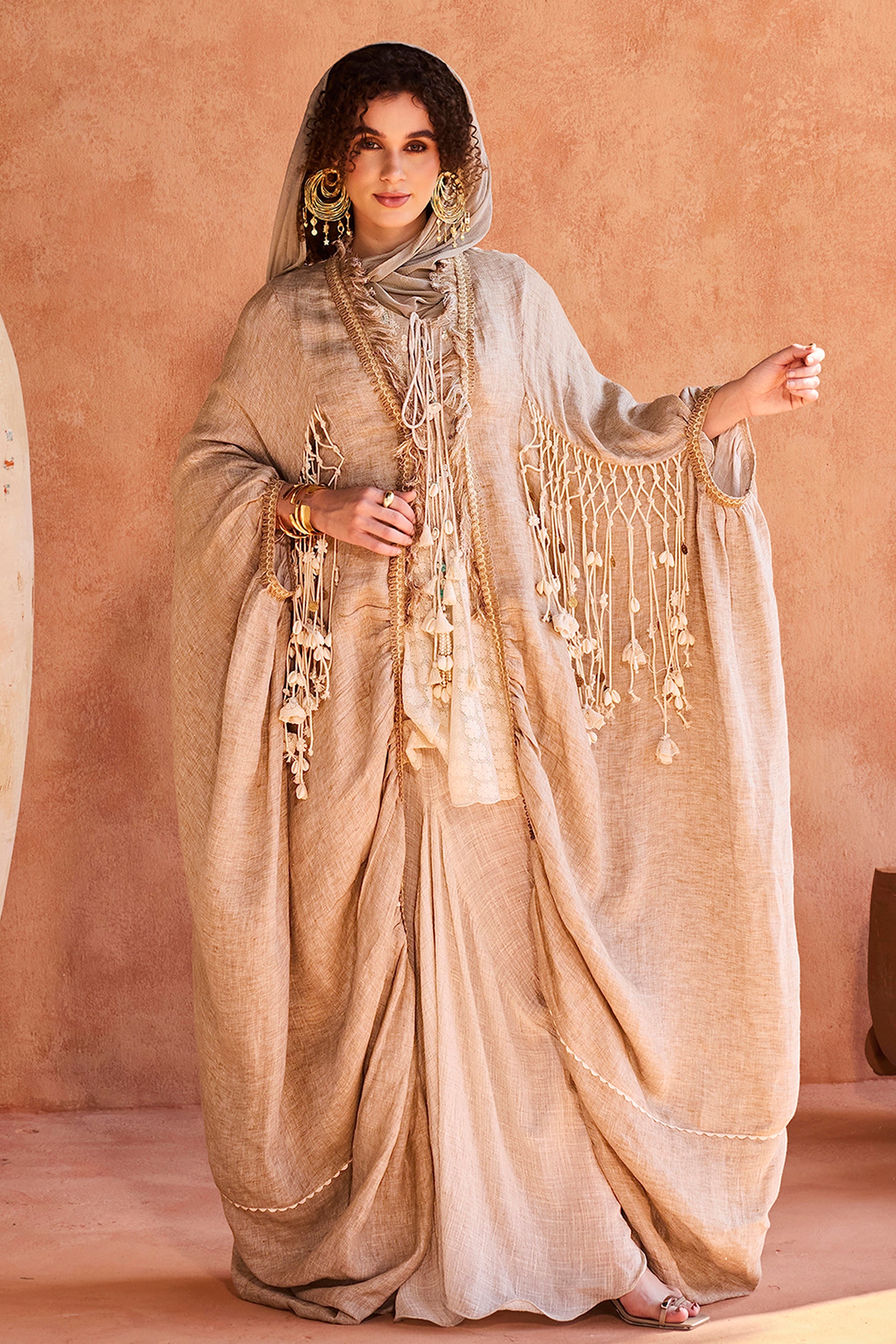 Widad Embroidered Cape with Dori Tassel