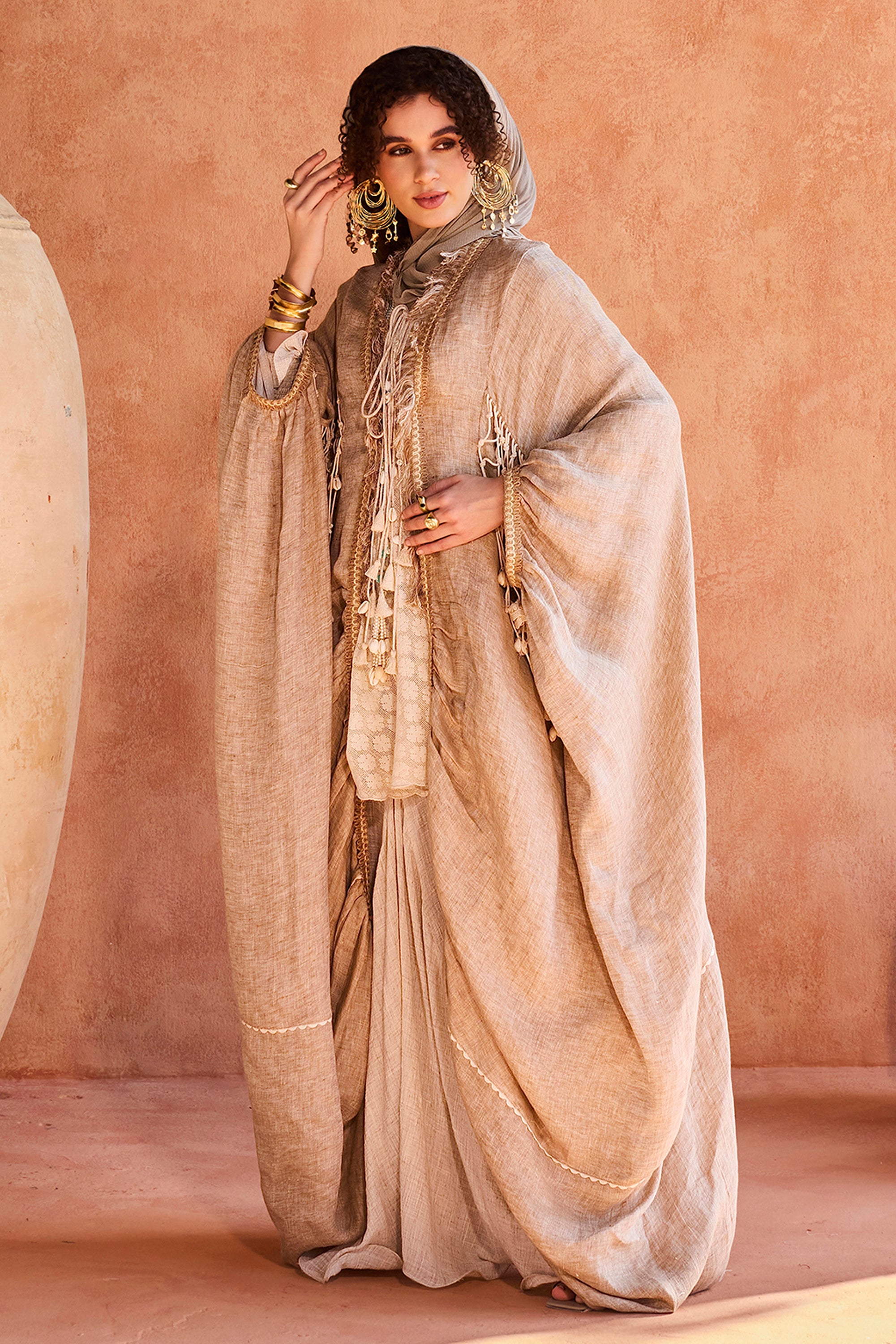 Widad Embroidered Cape with Dori Tassel