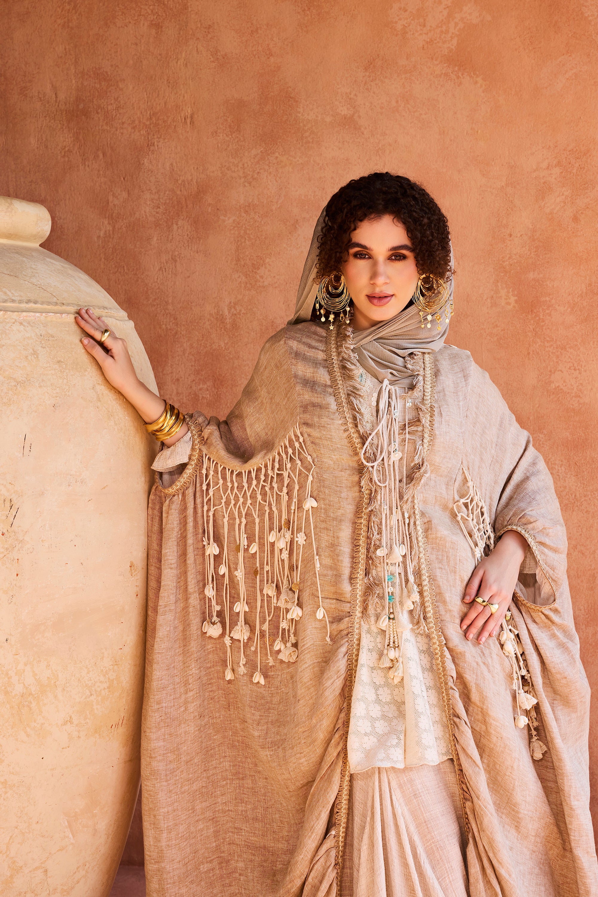 Widad Embroidered Cape with Dori Tassel