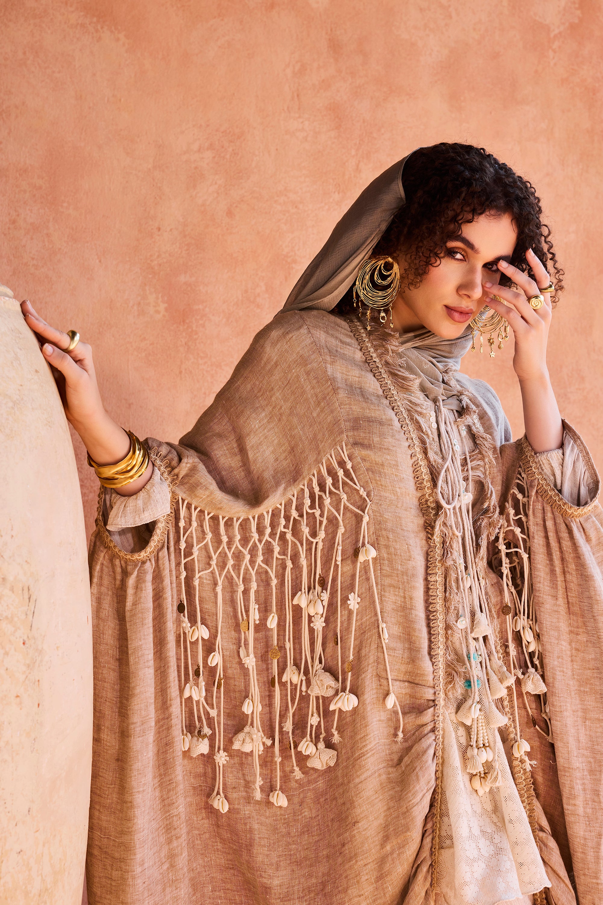 Widad Embroidered Cape with Dori Tassel