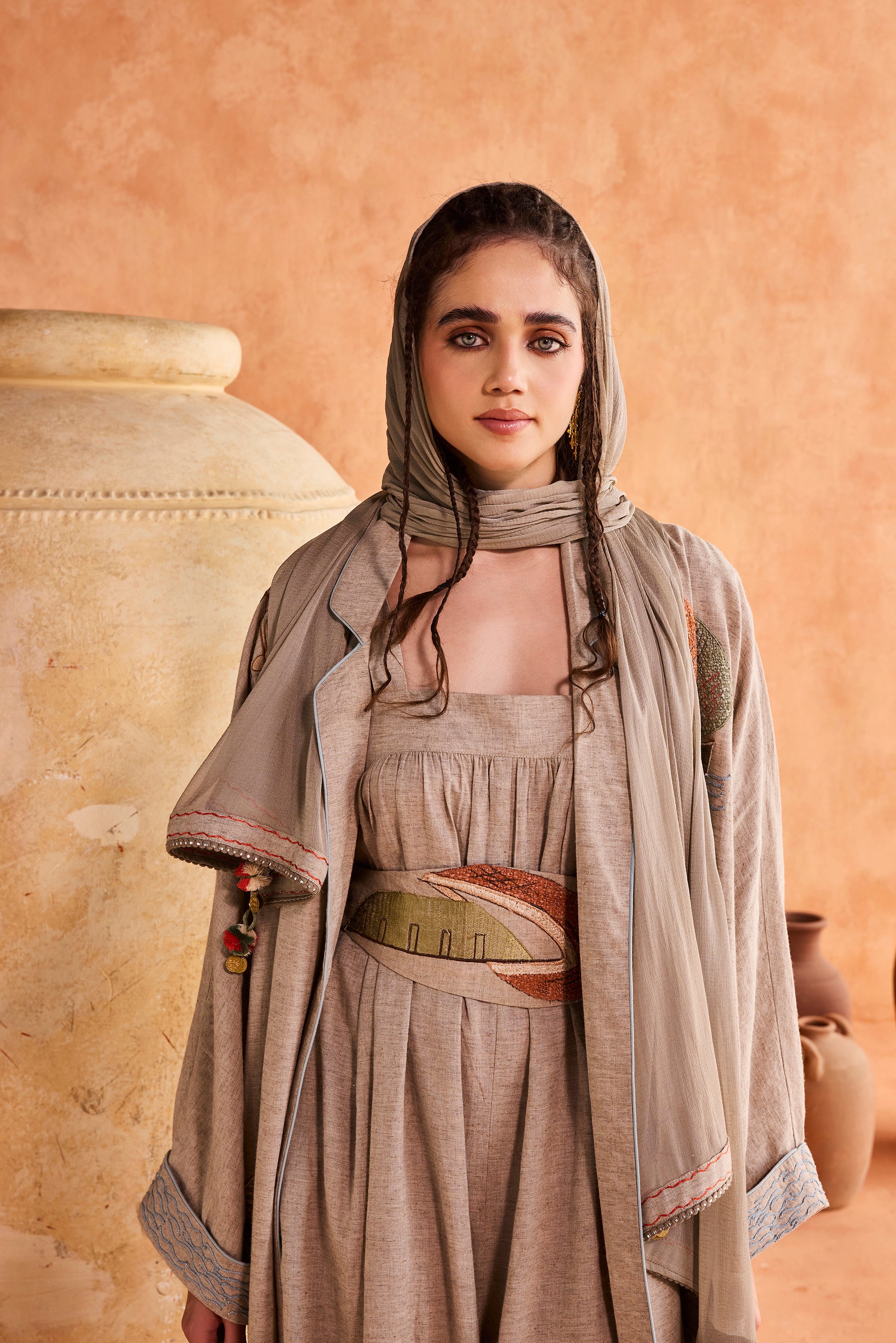 Tharaa Embroidered Abaya with Patch Work