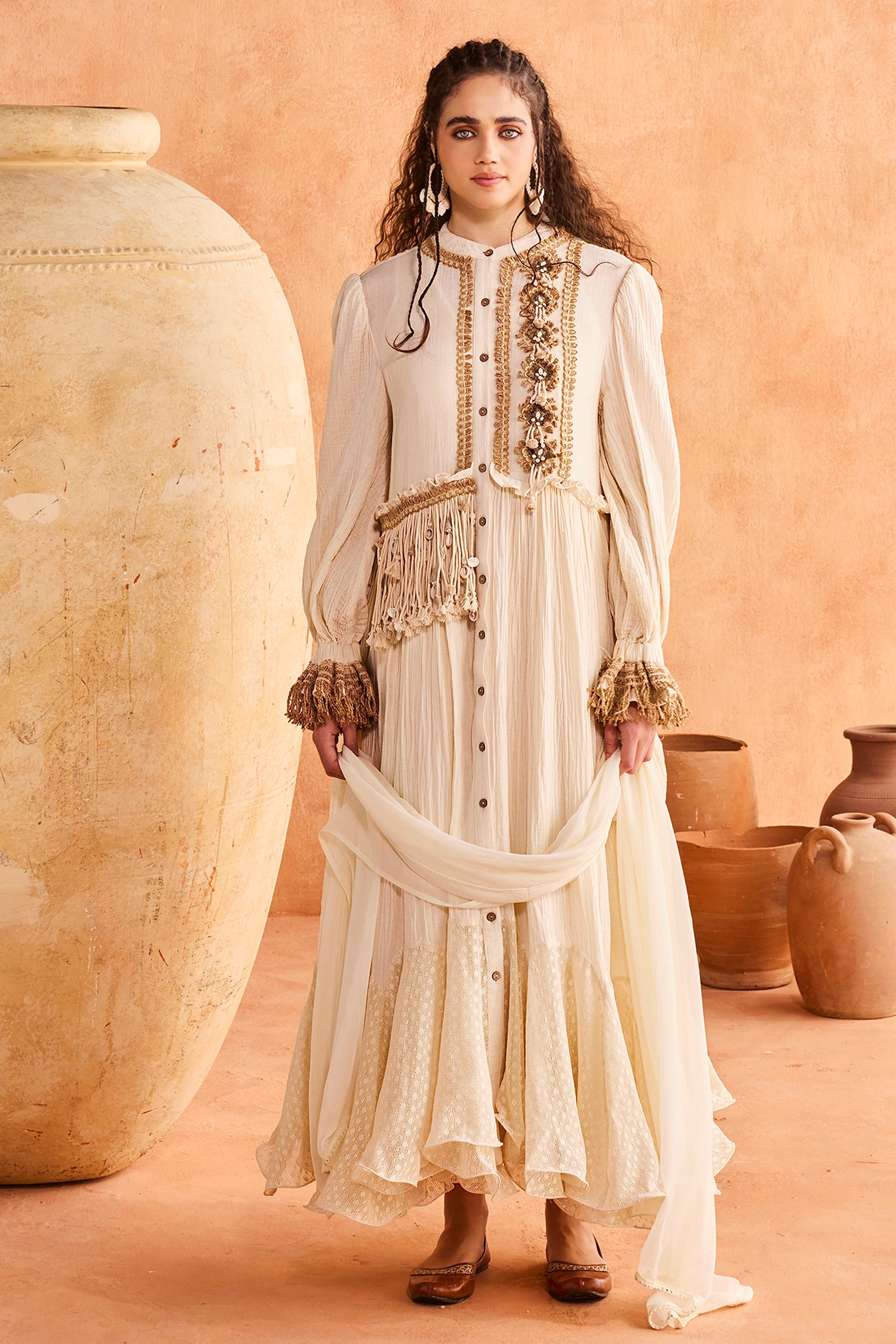 Shurooq Jalabiya with Tassels & Jute Lace
