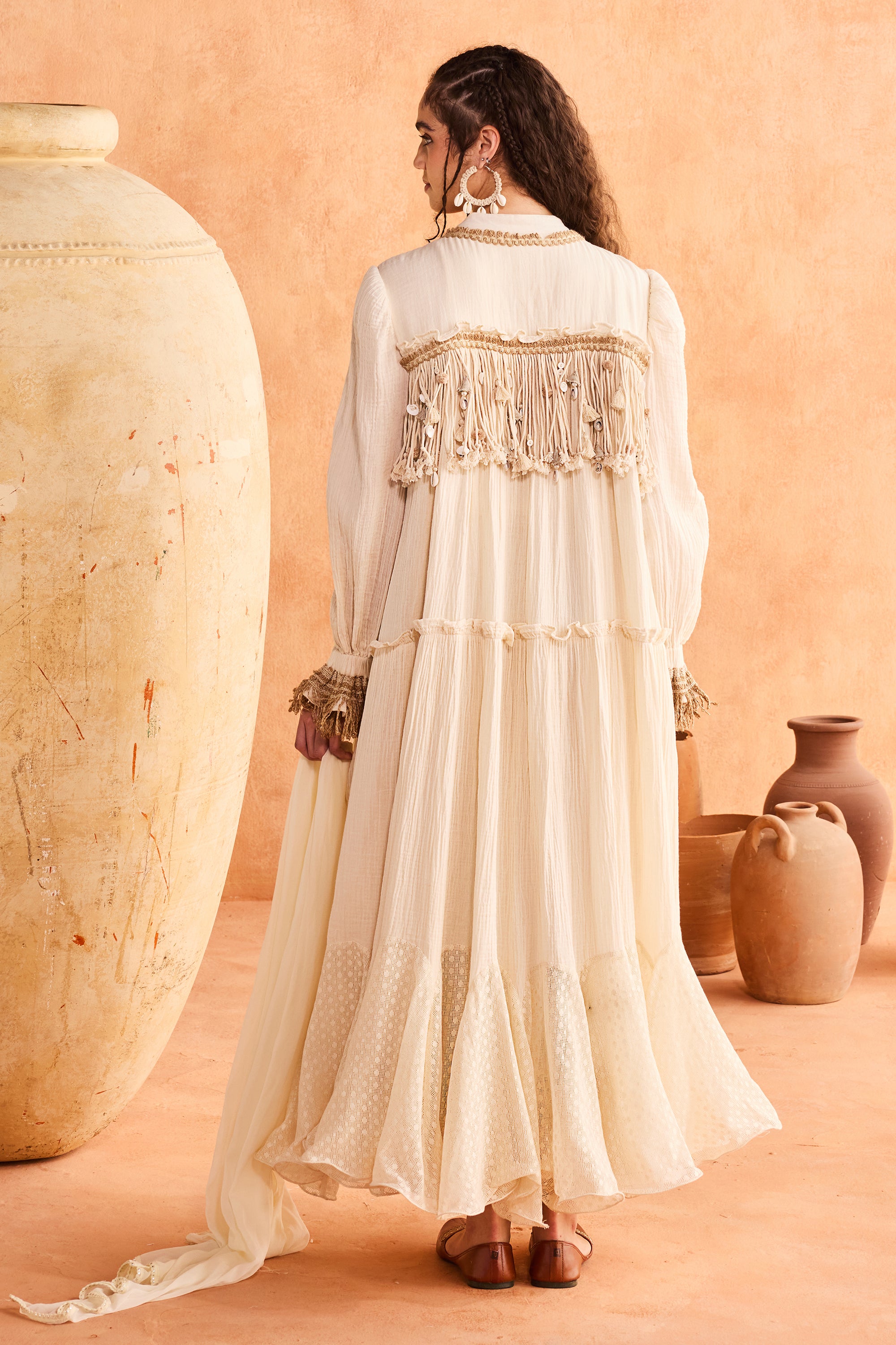 Shurooq Jalabiya with Tassels & Jute Lace