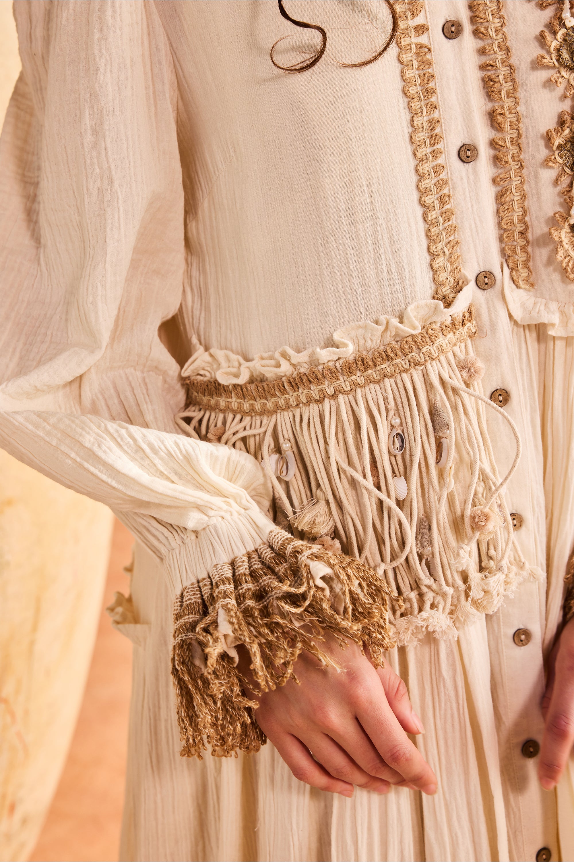 Shurooq Jalabiya with Tassels & Jute Lace