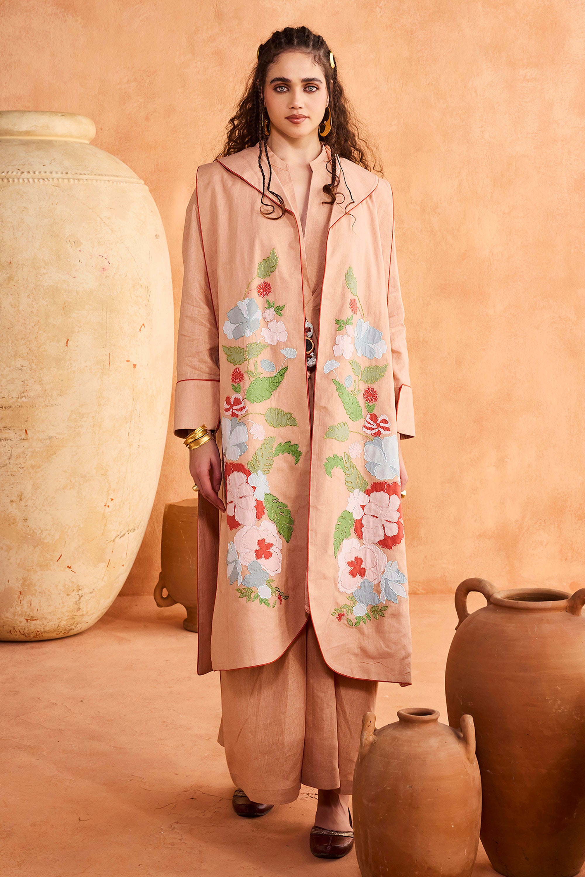 Bashaer Dushala Embroidered Cape with Patch Work