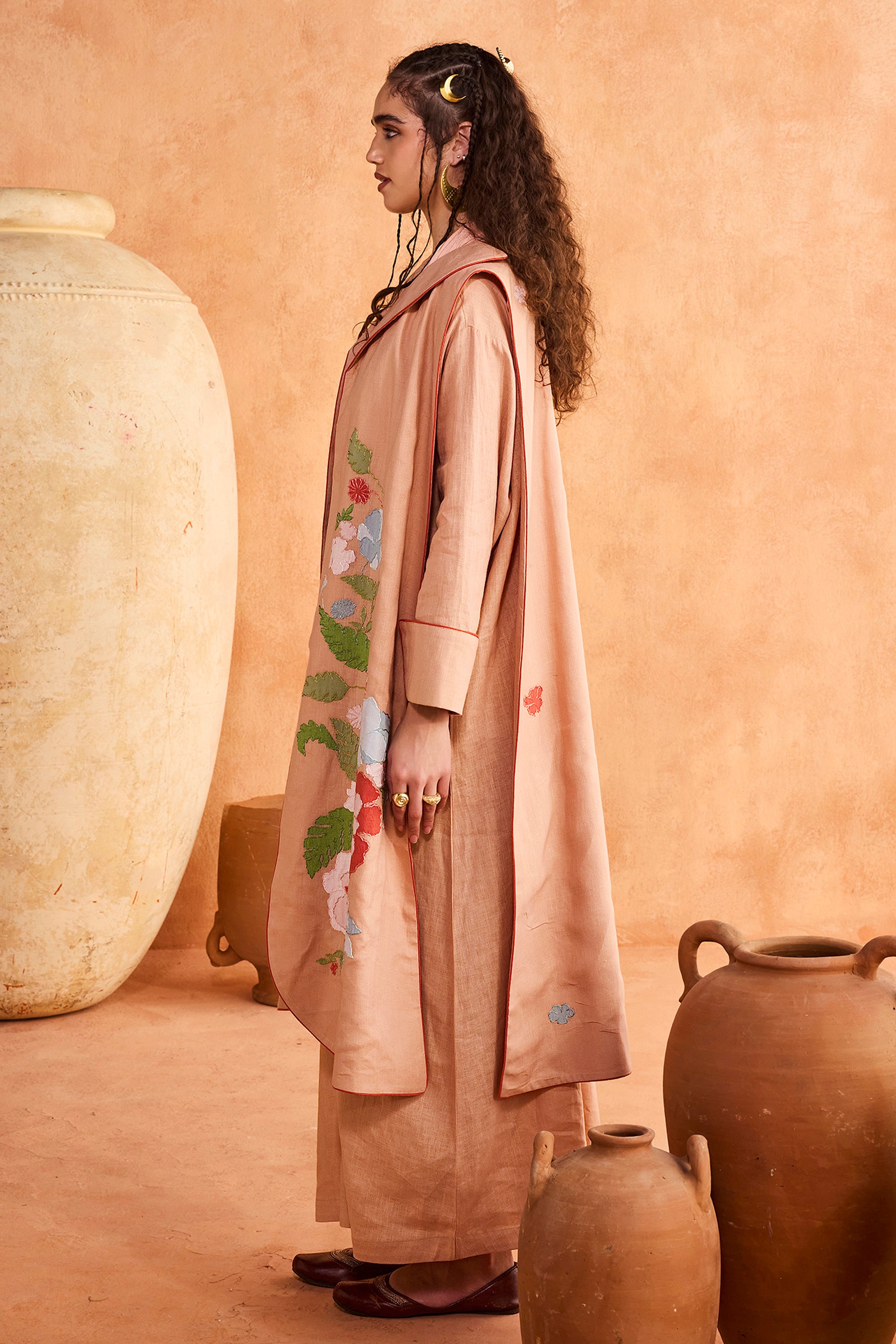 Bashaer Dushala Embroidered Cape with Patch Work