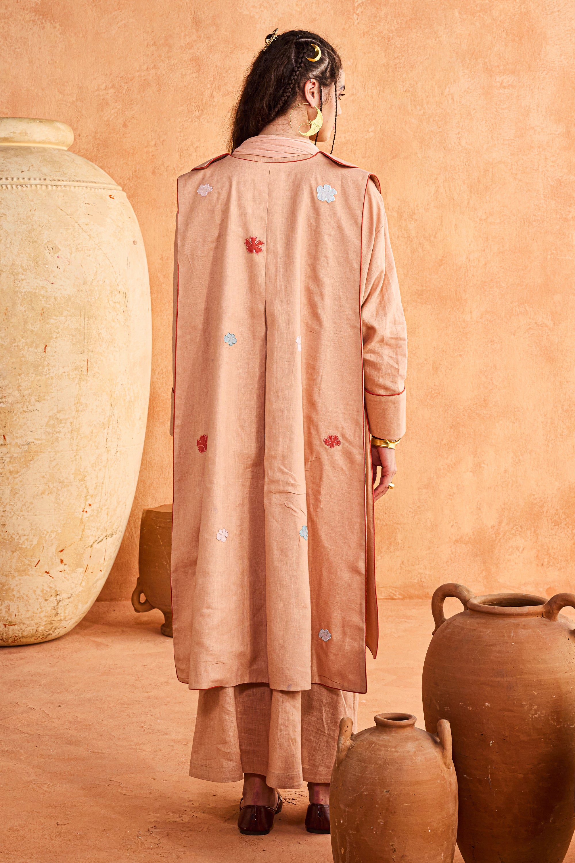 Bashaer Dushala Embroidered Cape with Patch Work