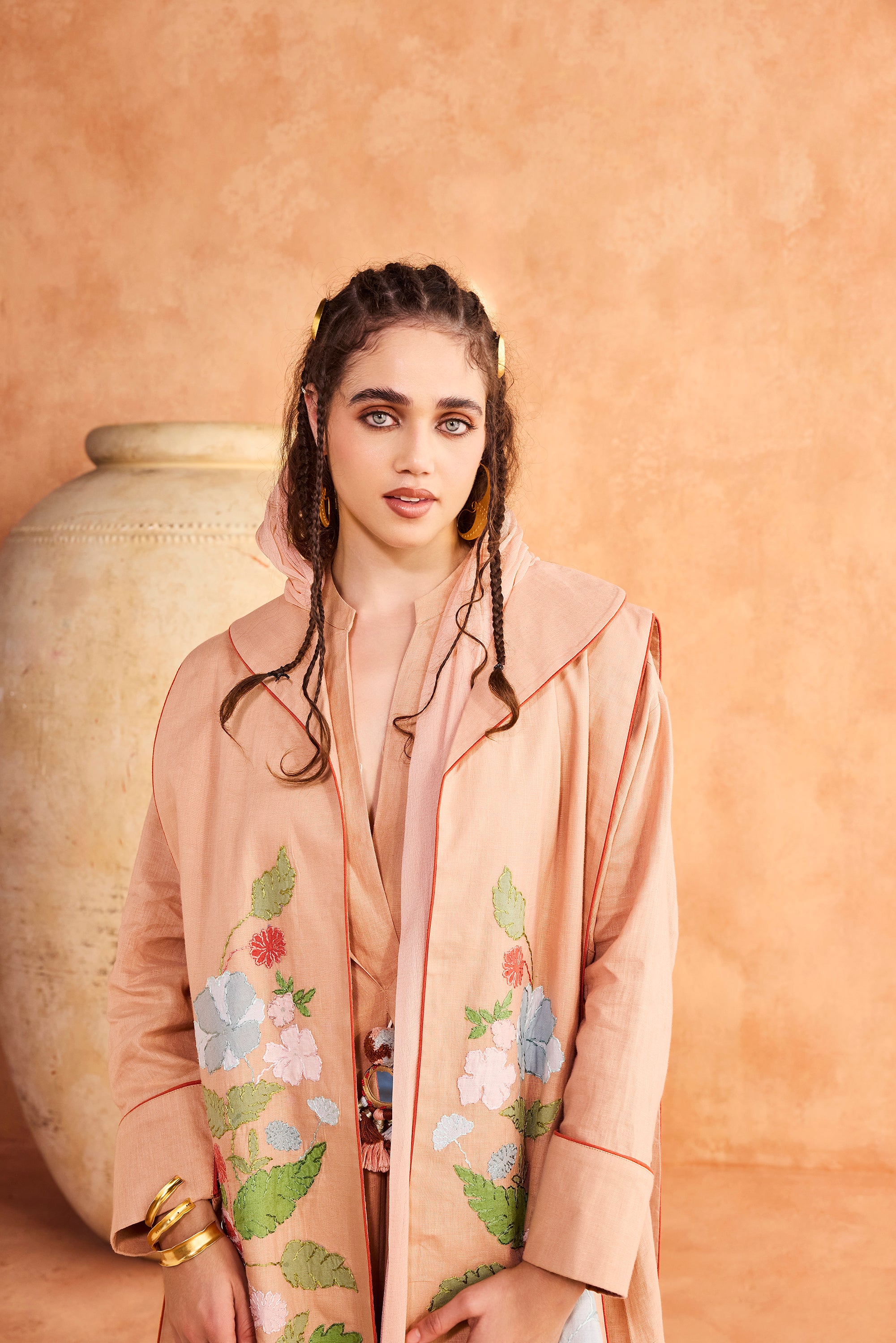 Bashaer Dushala Embroidered Cape with Patch Work