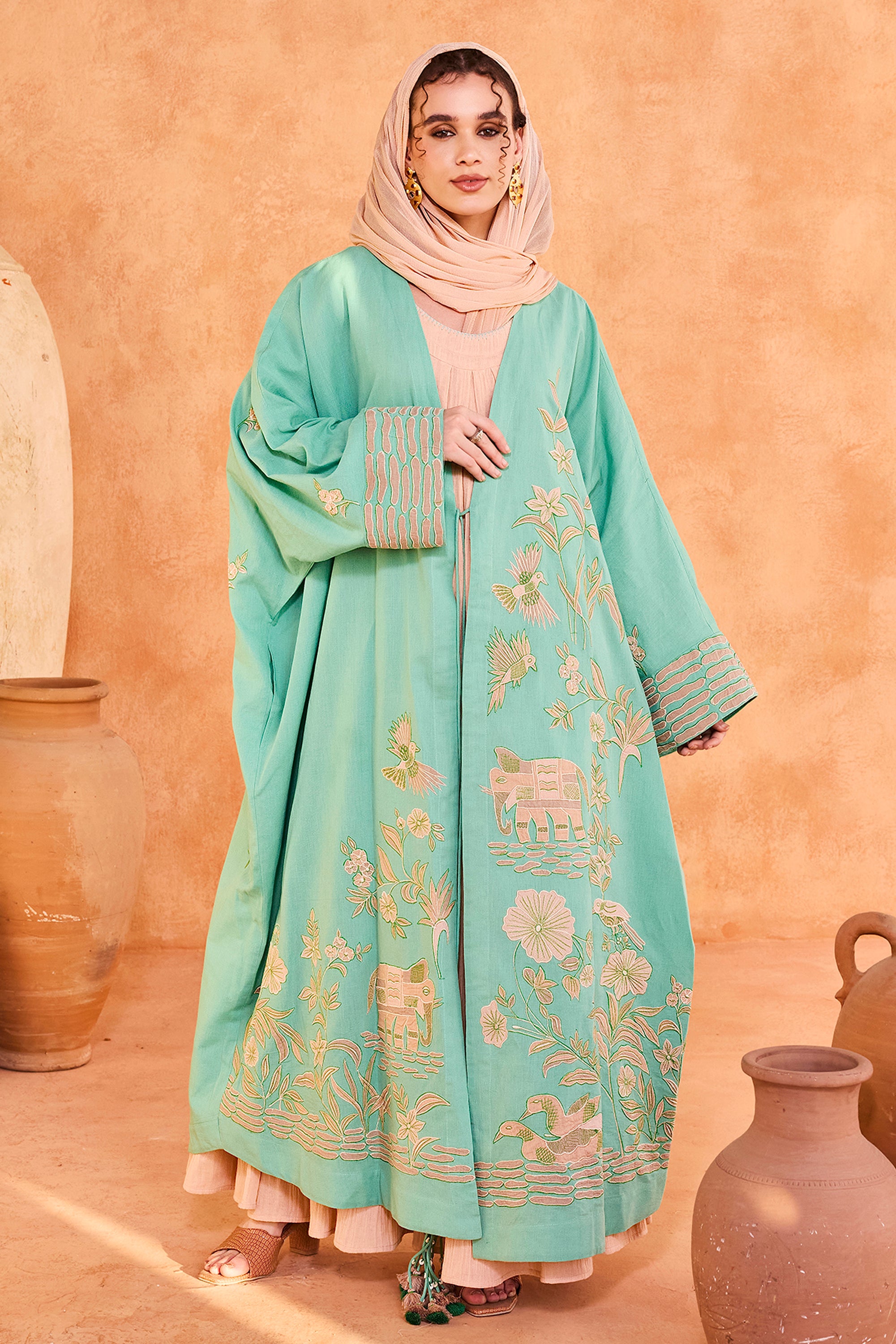 Soumaya Embroidered Abaya with Patch Work