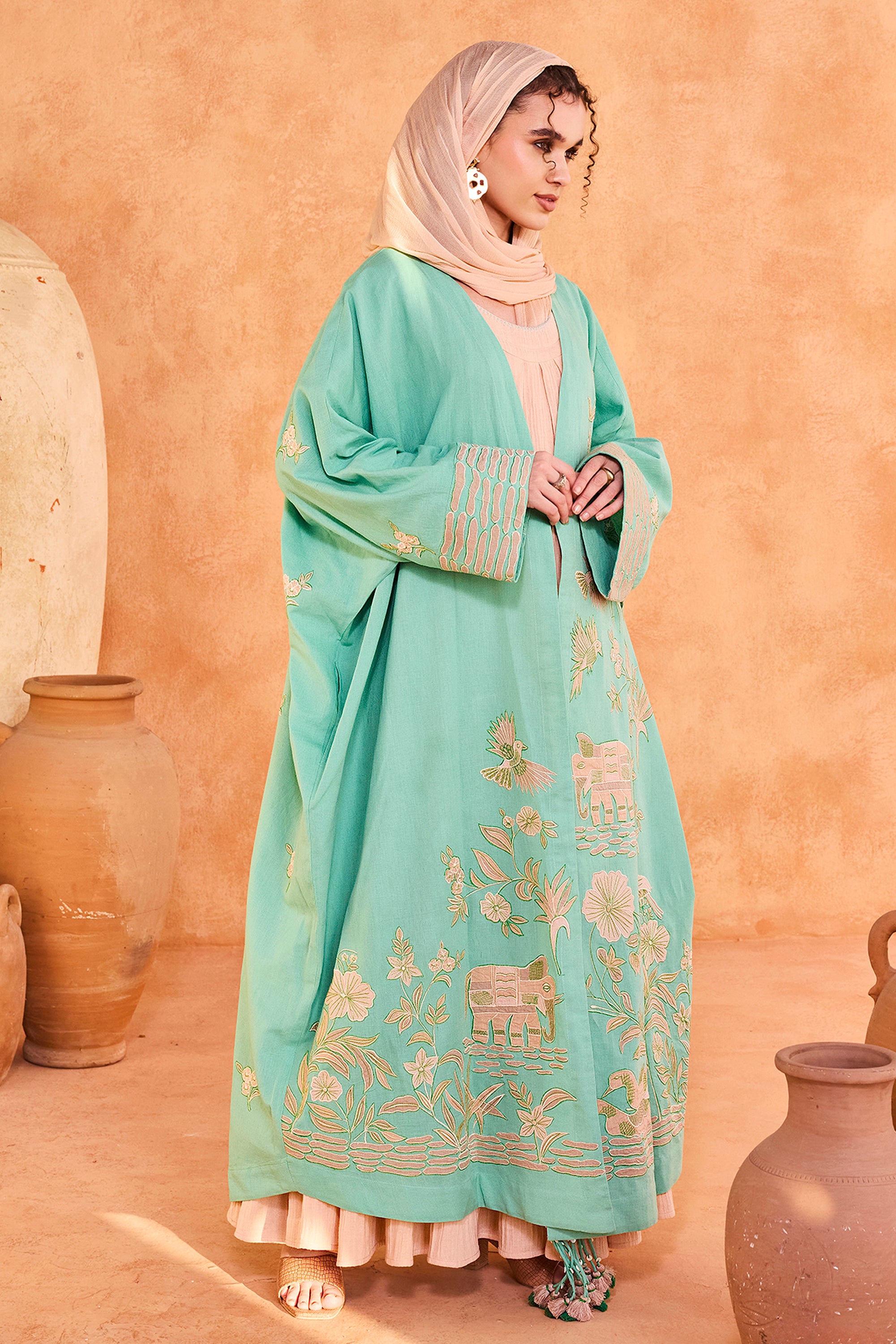 Soumaya Embroidered Abaya with Patch Work