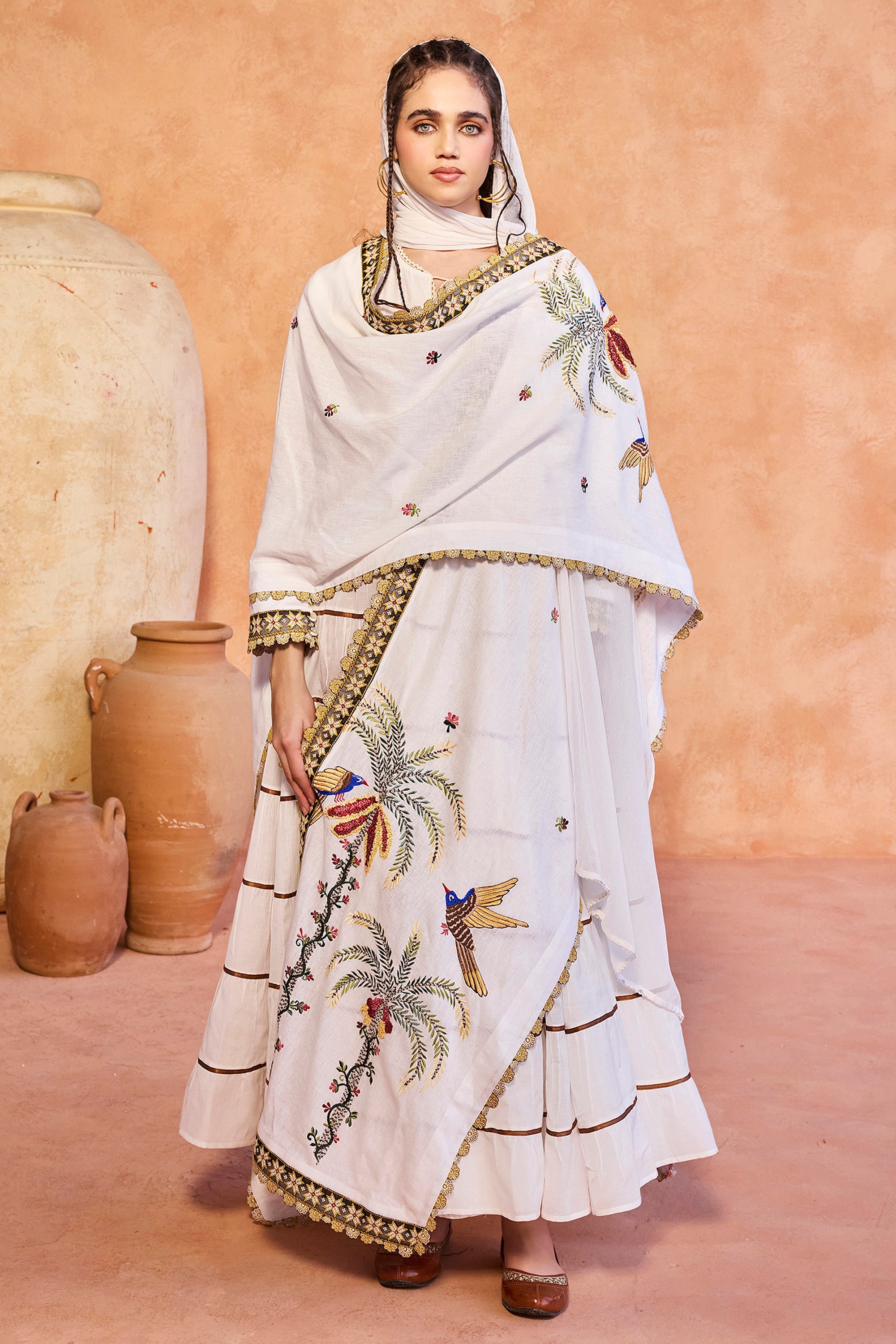 Mayada Embroidered Cape with Tiered Jalabiya