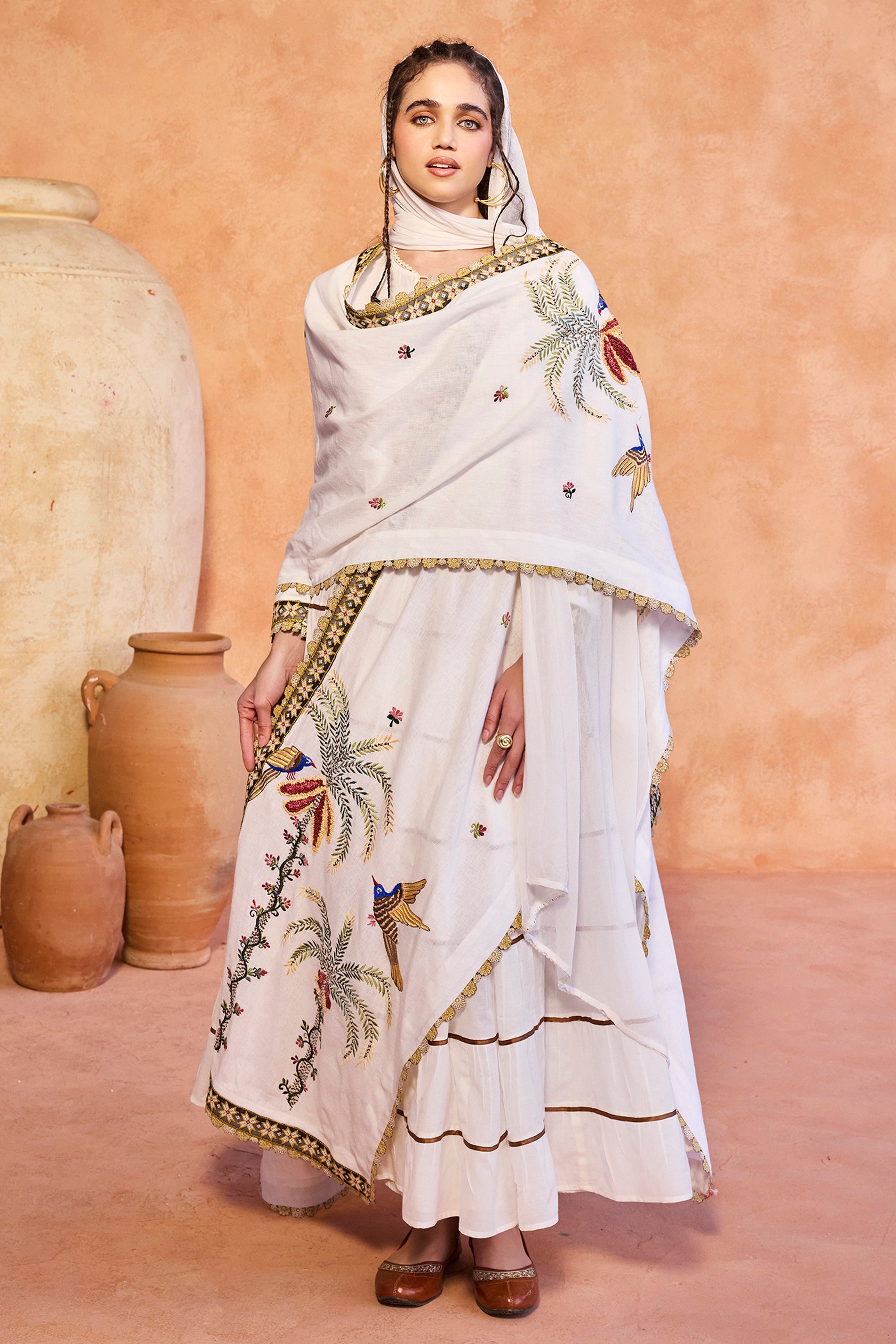 Mayada Embroidered Cape with Tiered Jalabiya