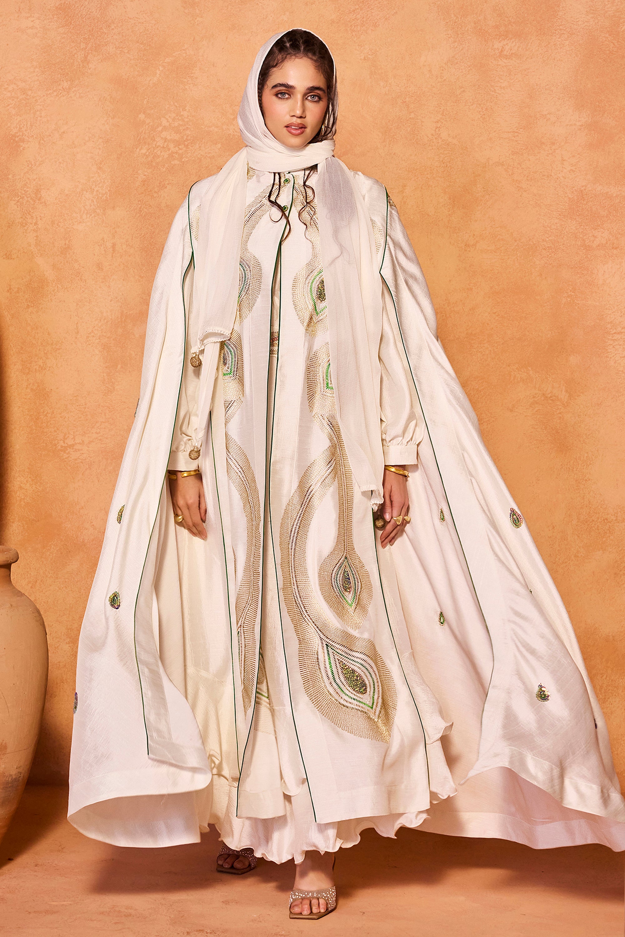 Maram Embroidered Cape with Inner Dress