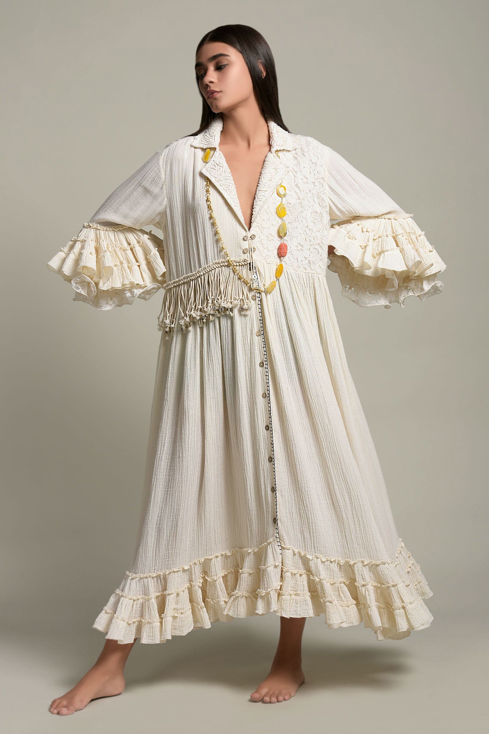 Doha Long Jalabiya with Detail Handwork