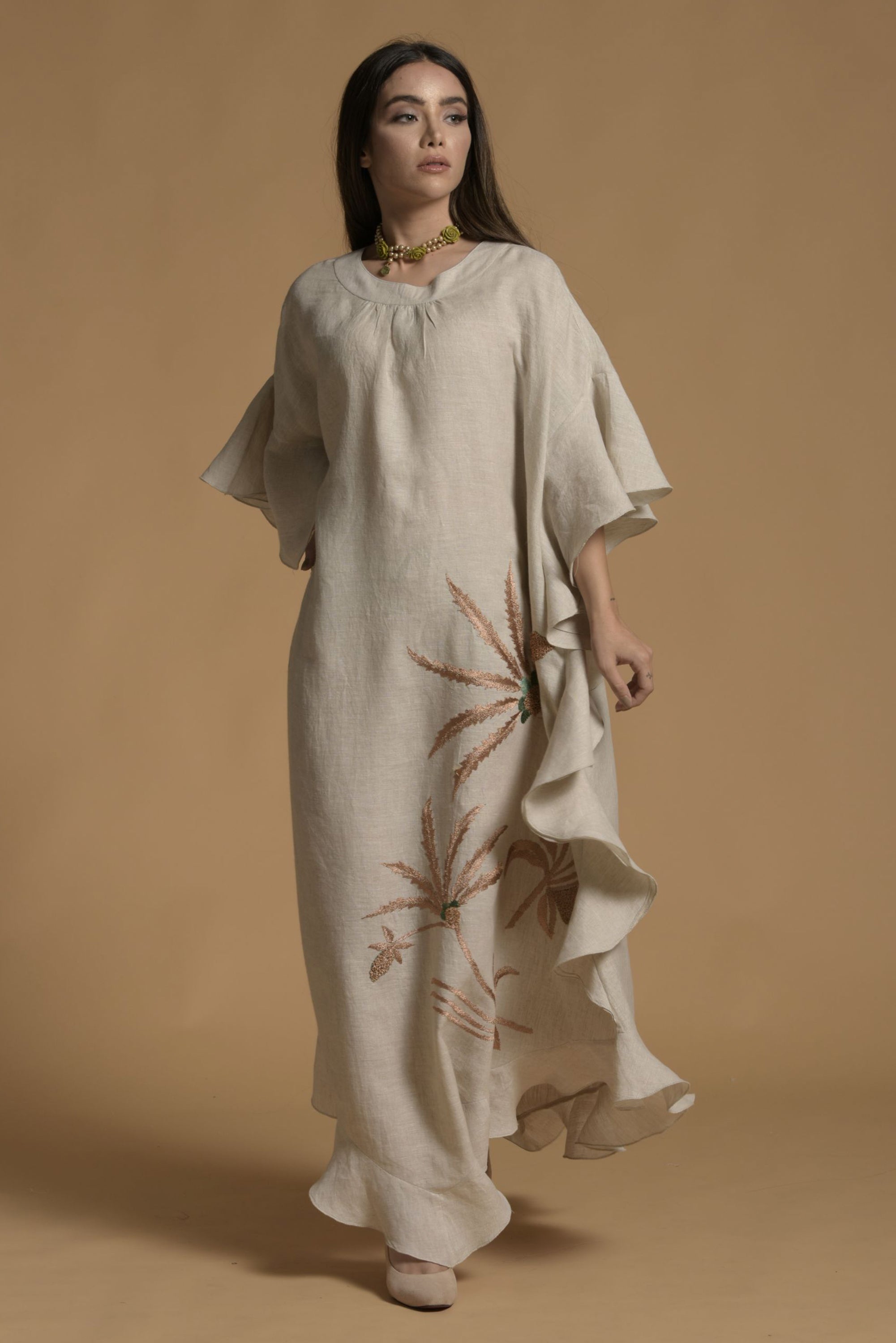 Wajhai Embellished & Embroidered Jalabiya with Inner Cotton Cami