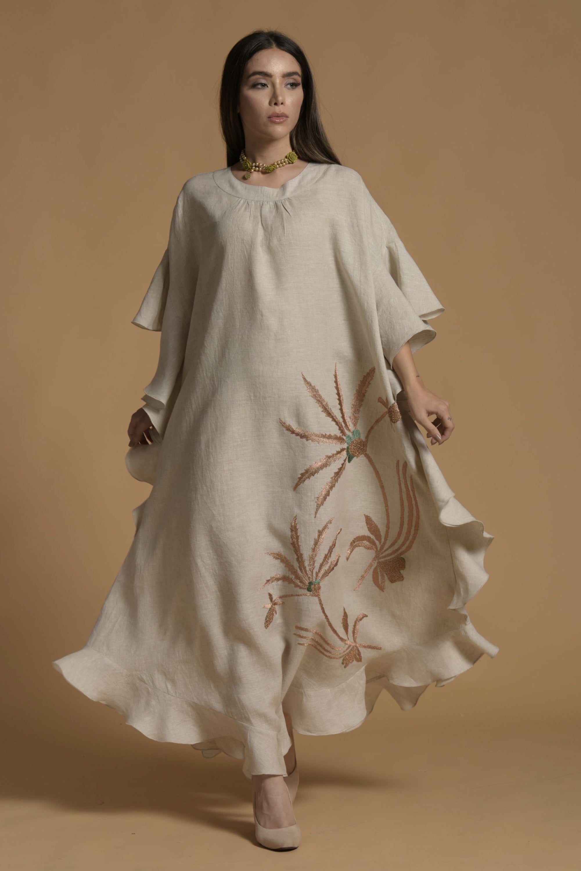 Wajhai Embellished & Embroidered Jalabiya with Inner Cotton Cami