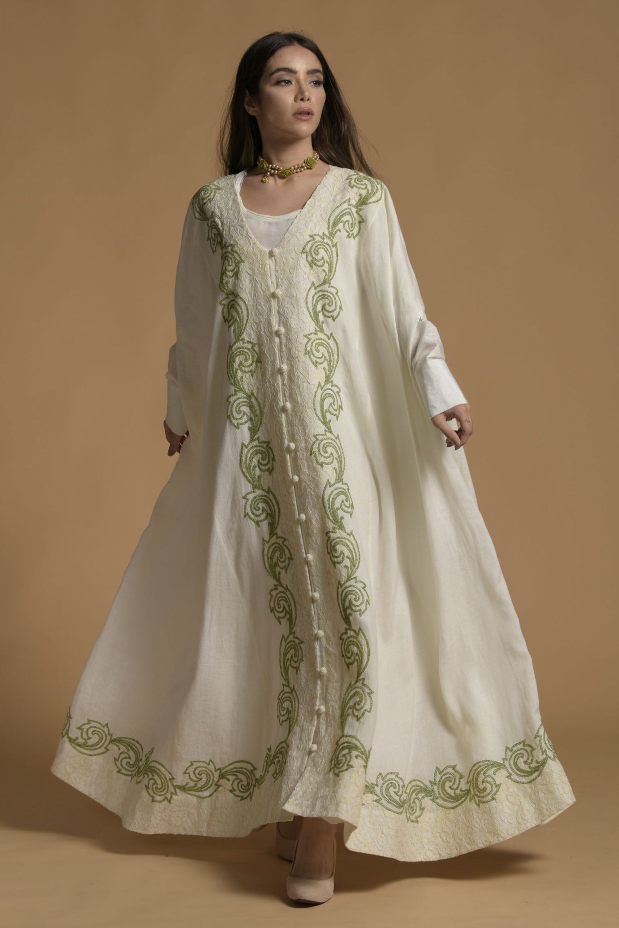 Wardah Embellished Cape with Cotton Inner Dress