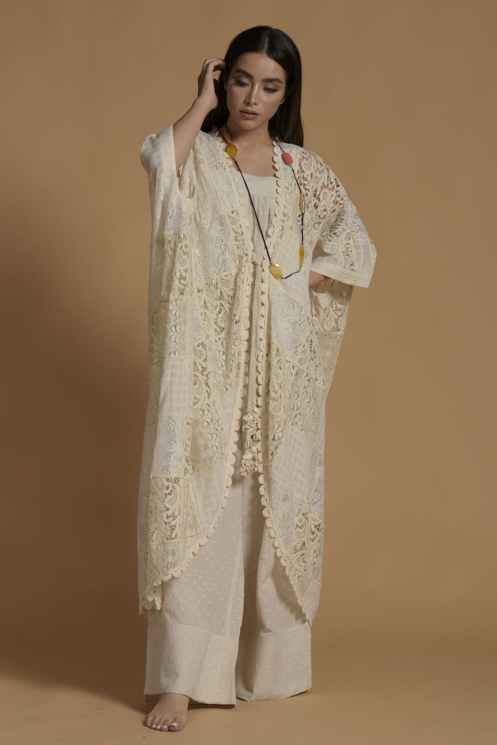 Fareeda Patch Lace Cape with Jumpsuit