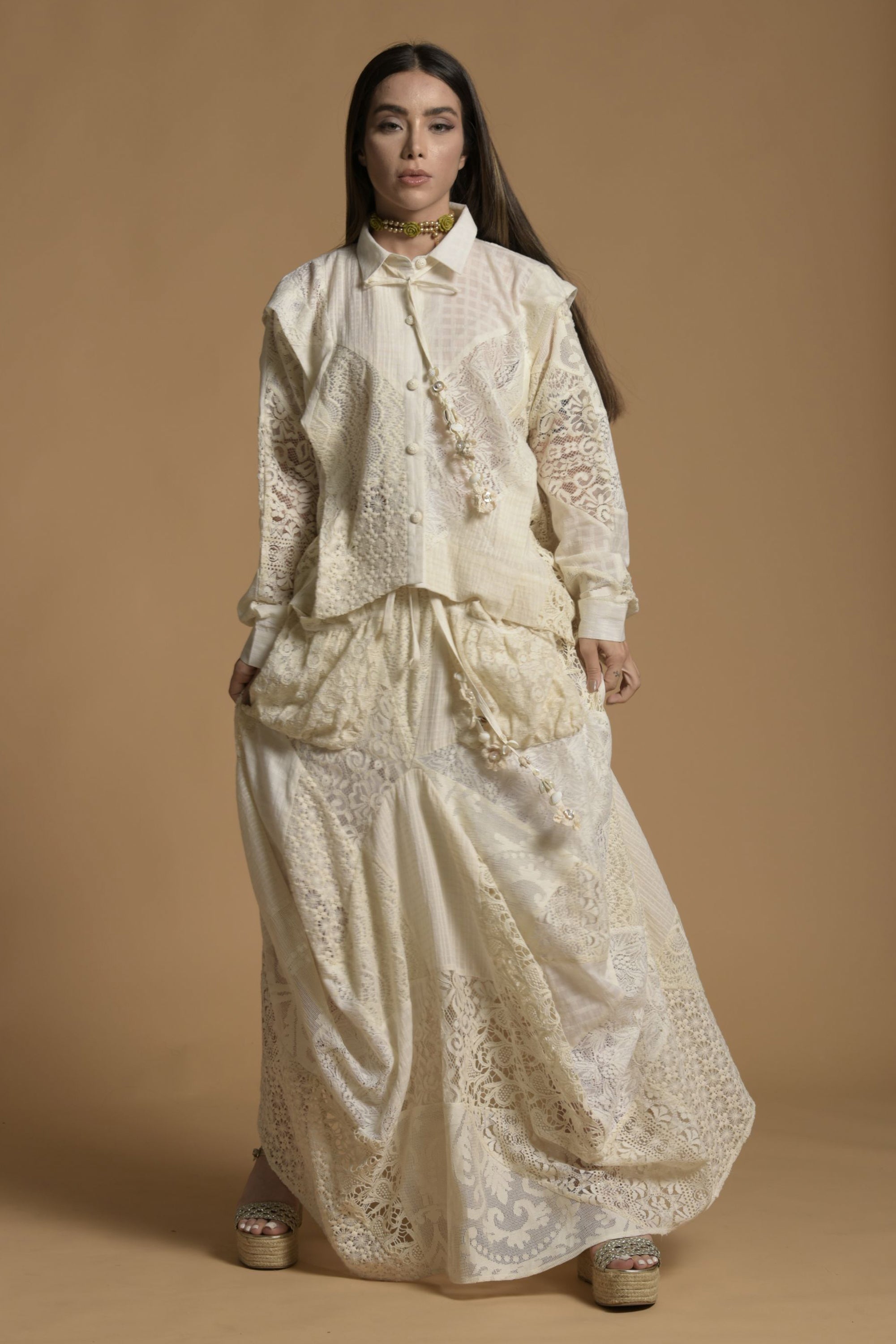 Aleena Top & Skirt with Patch Lace Work