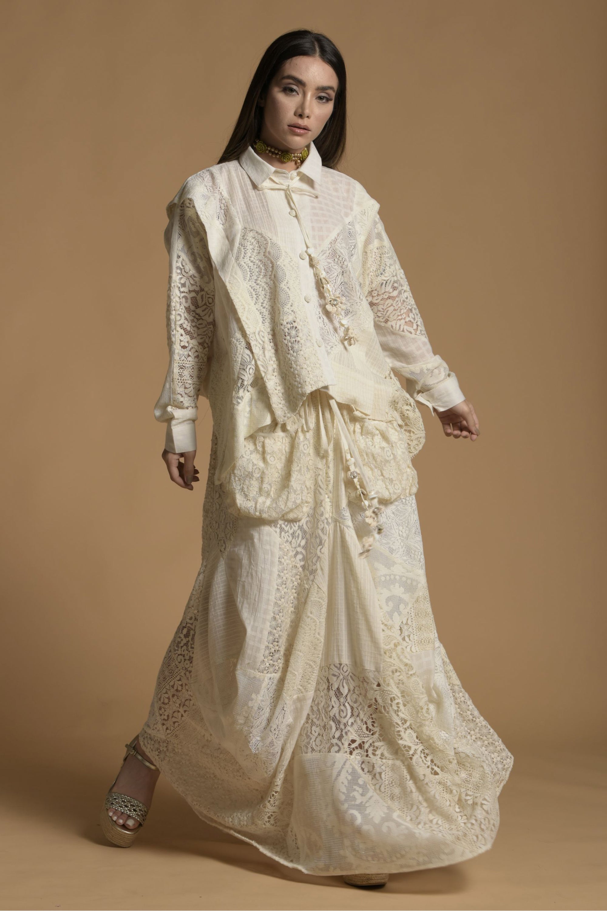 Aleena Top & Skirt with Patch Lace Work