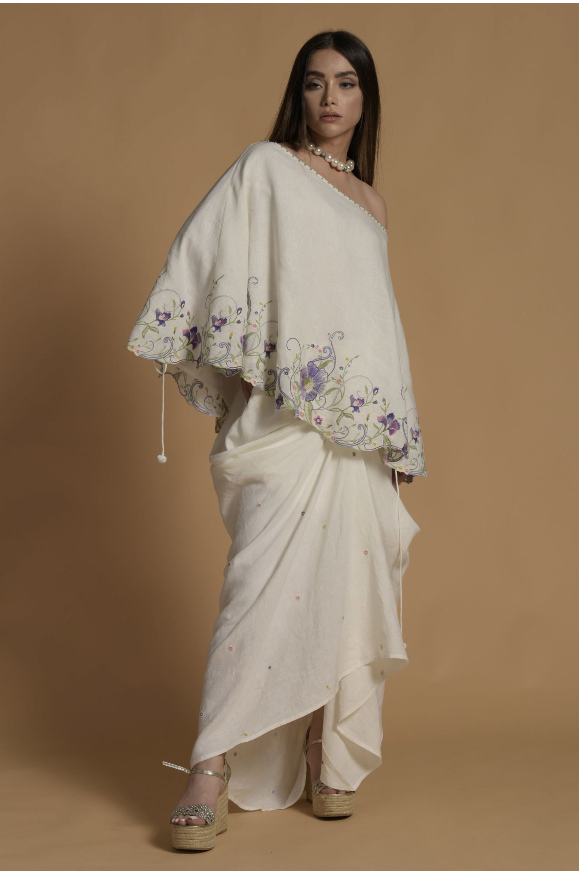 Afroz Embellished & Embroidered Cape with Dhoti