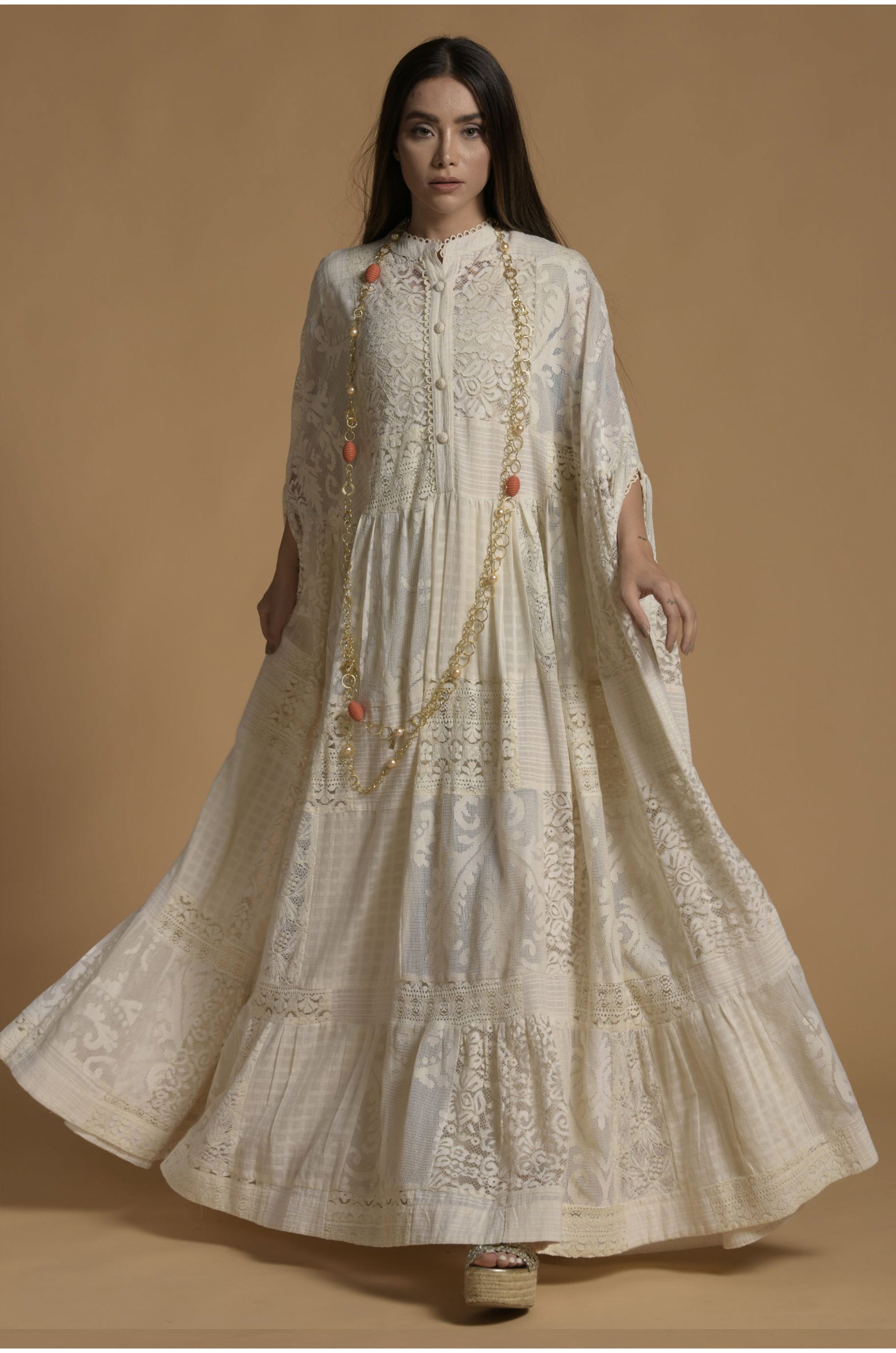 Arshi Embroidered Cape & Inner Cotton Cami with Lace Patch Work