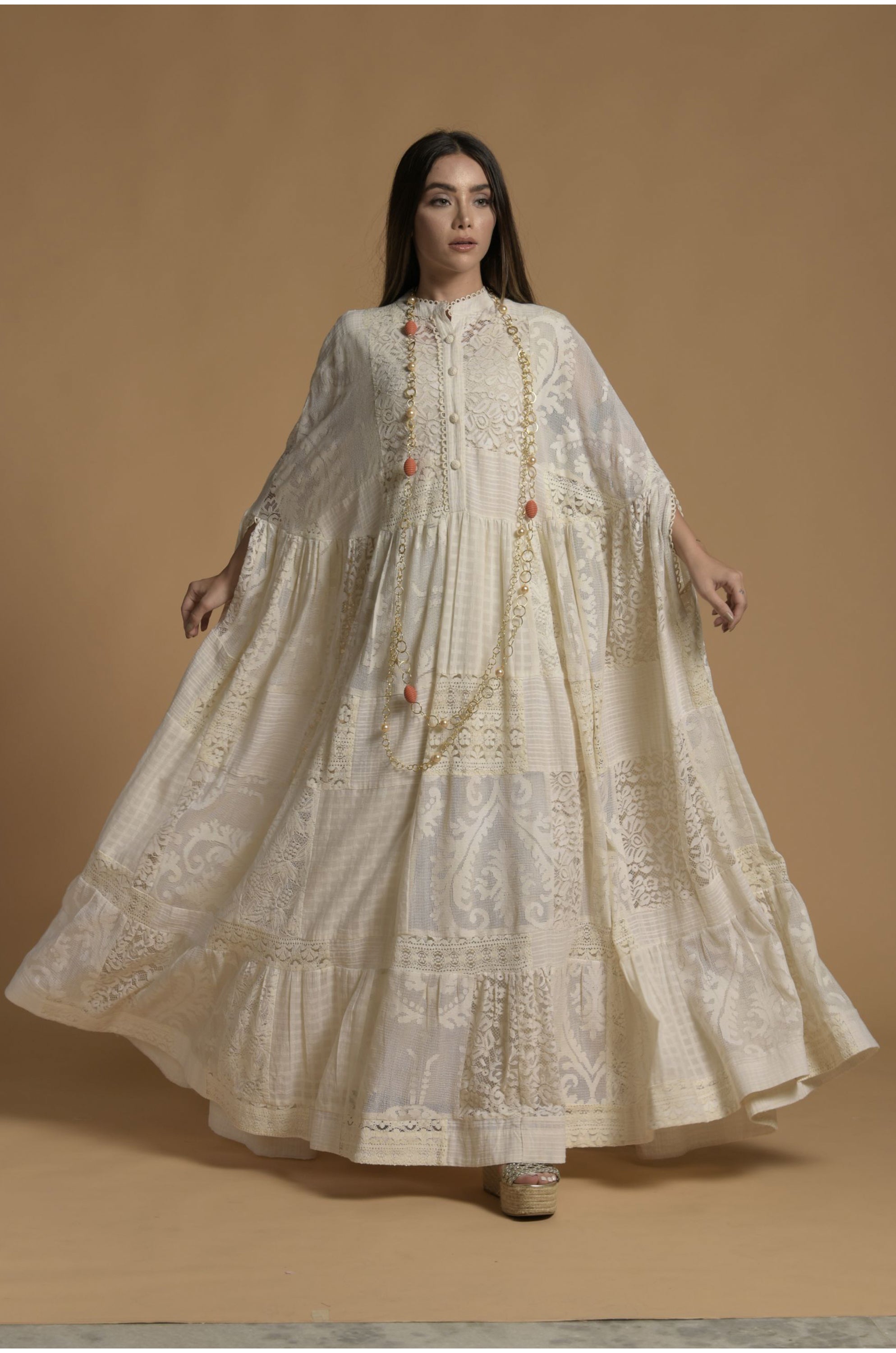 Arshi Embroidered Cape & Inner Cotton Cami with Lace Patch Work