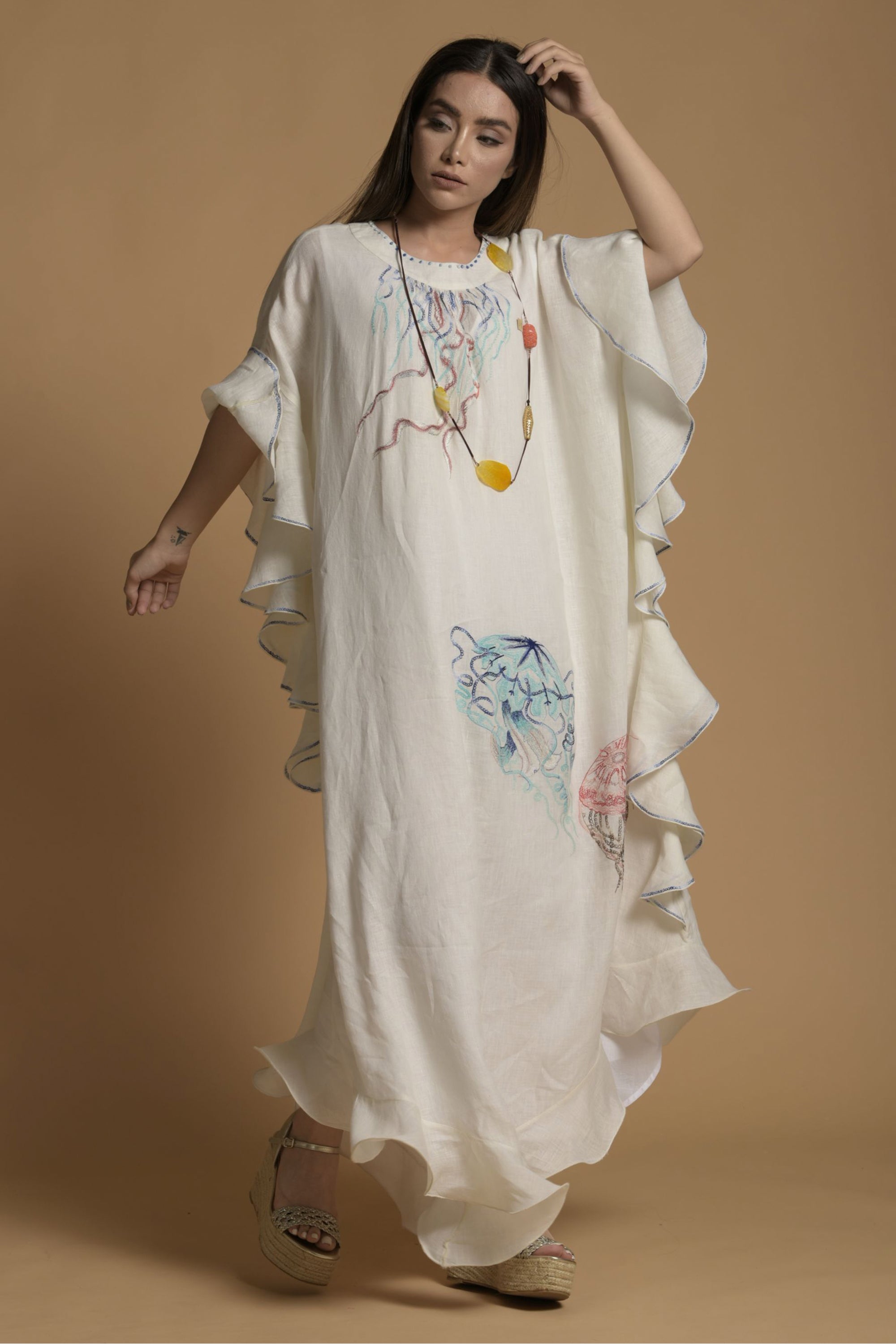 Nagma Embroidered Jalabiya with Cotton Inner Dress