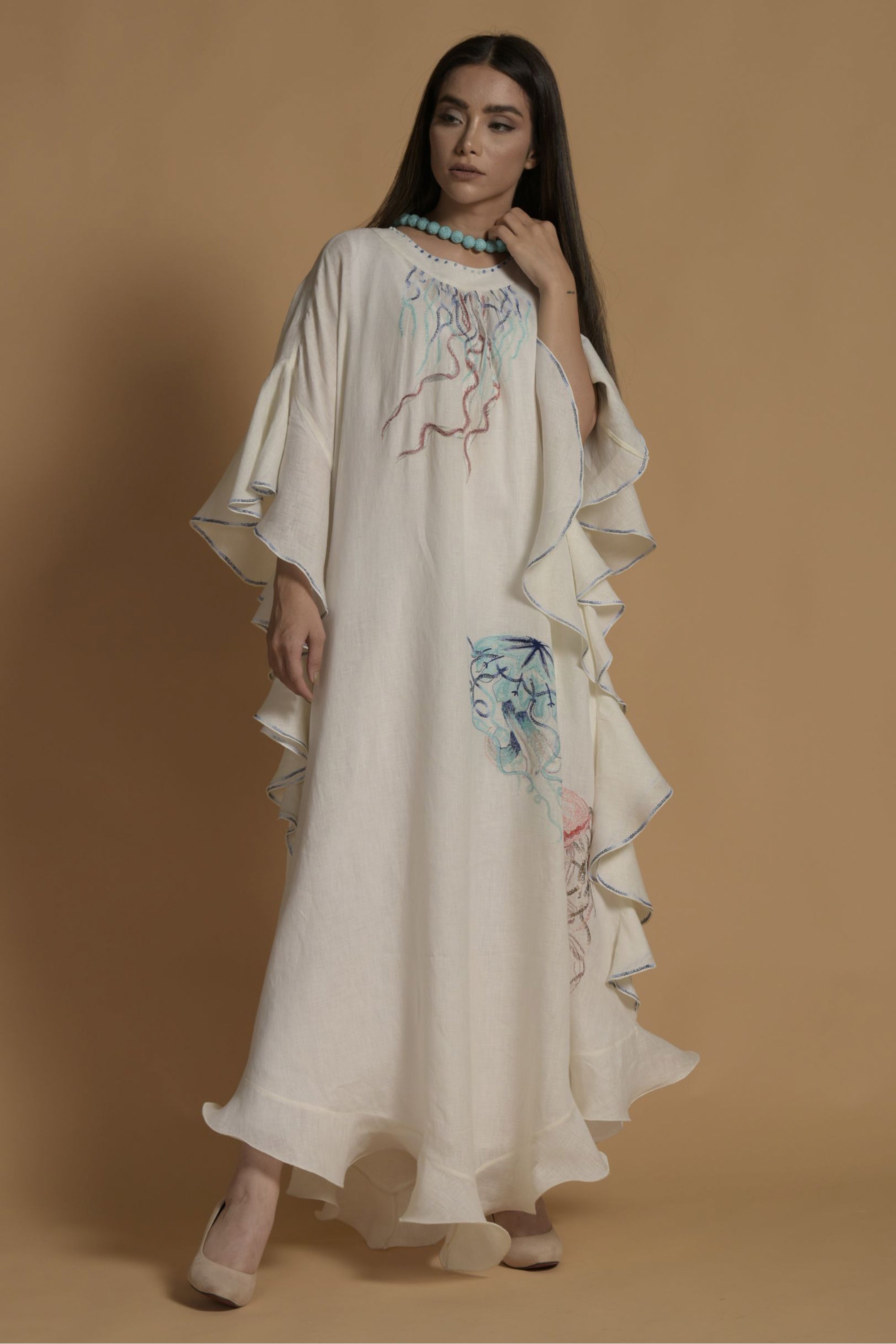 Nagma Embroidered Jalabiya with Cotton Inner Dress