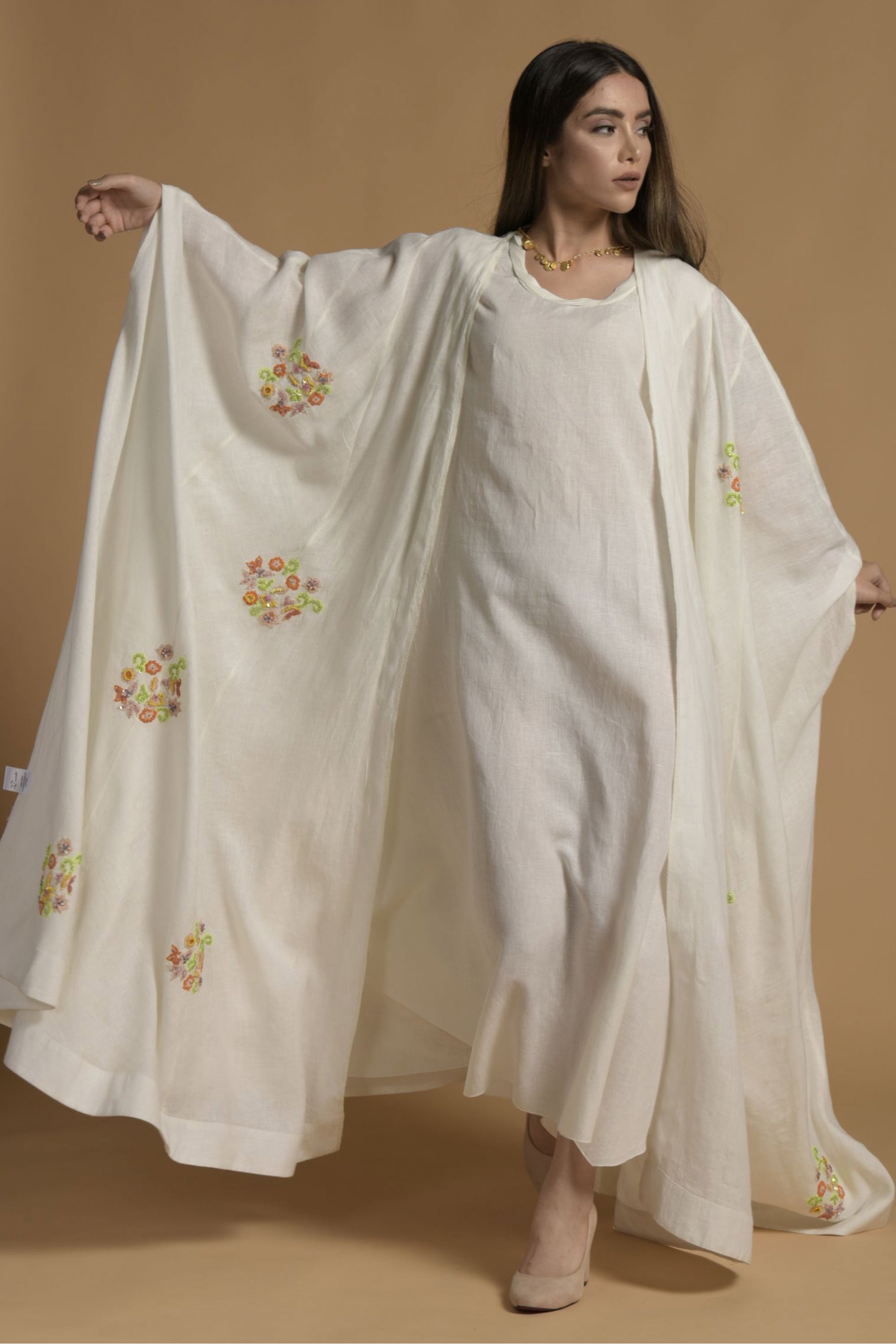 Nazneen Embellished & Embroidered Cape with Cotton Inner Dress