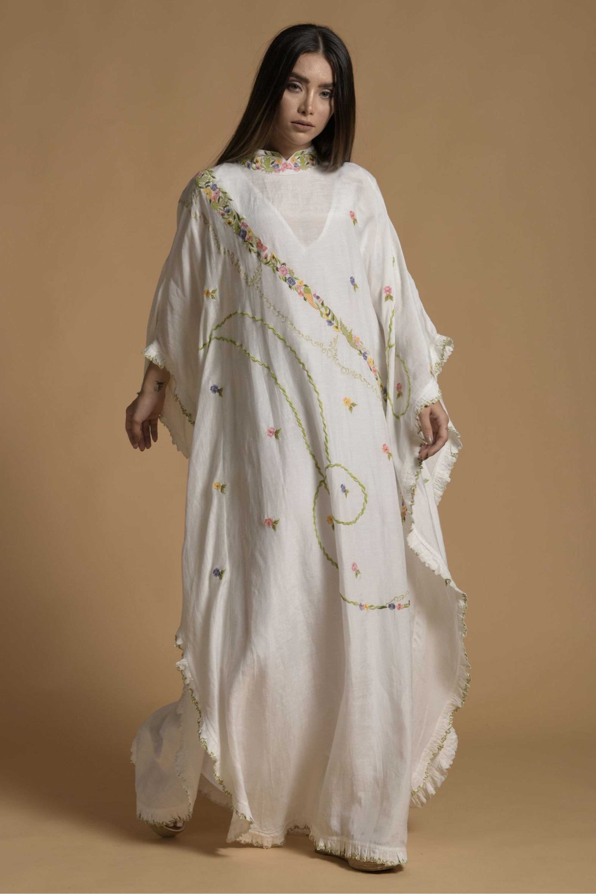 Asna Embroidered Jalabiya with Inner Cotton Cami