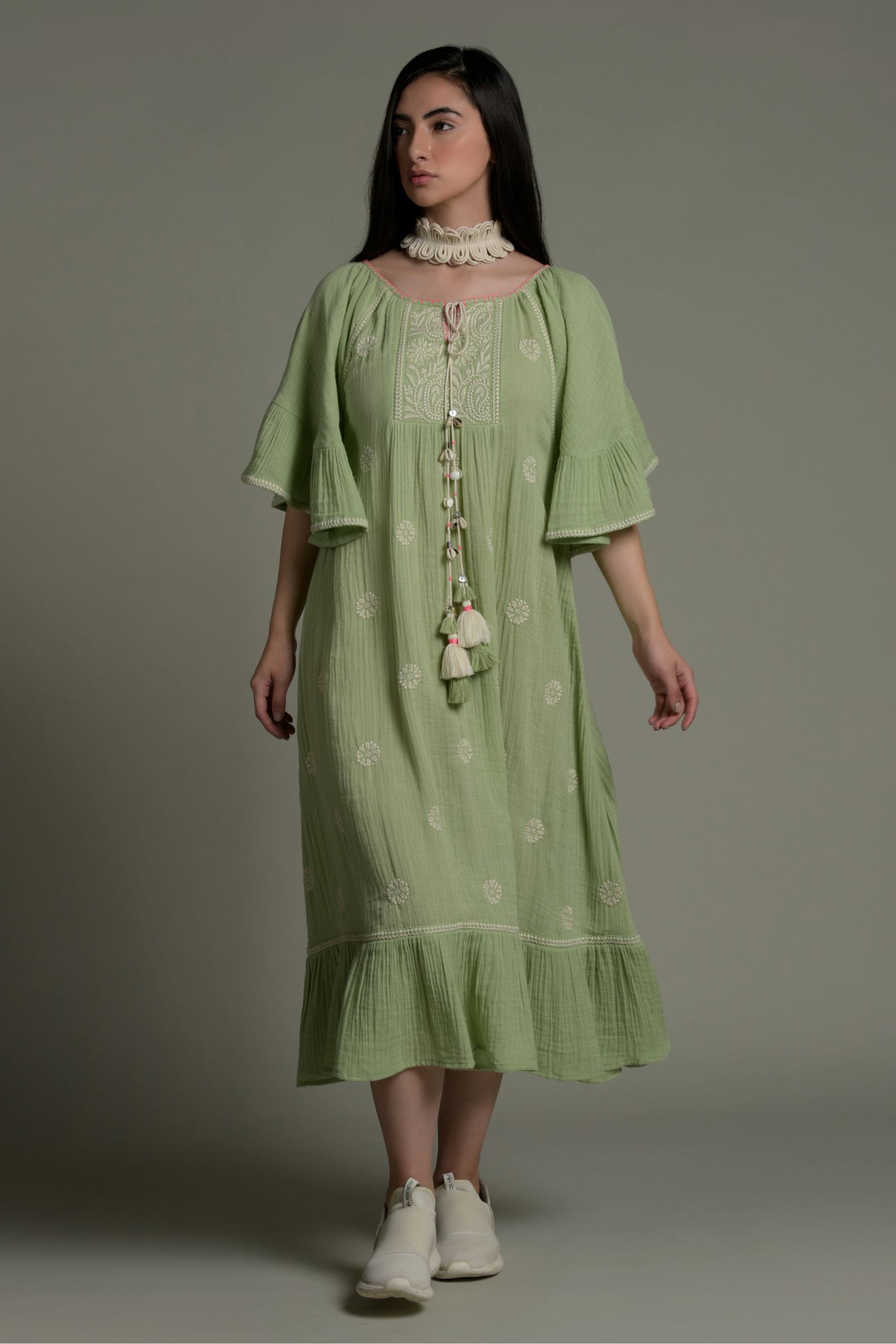 Yashfeen Embroidered Long Jalabiya & Tassel