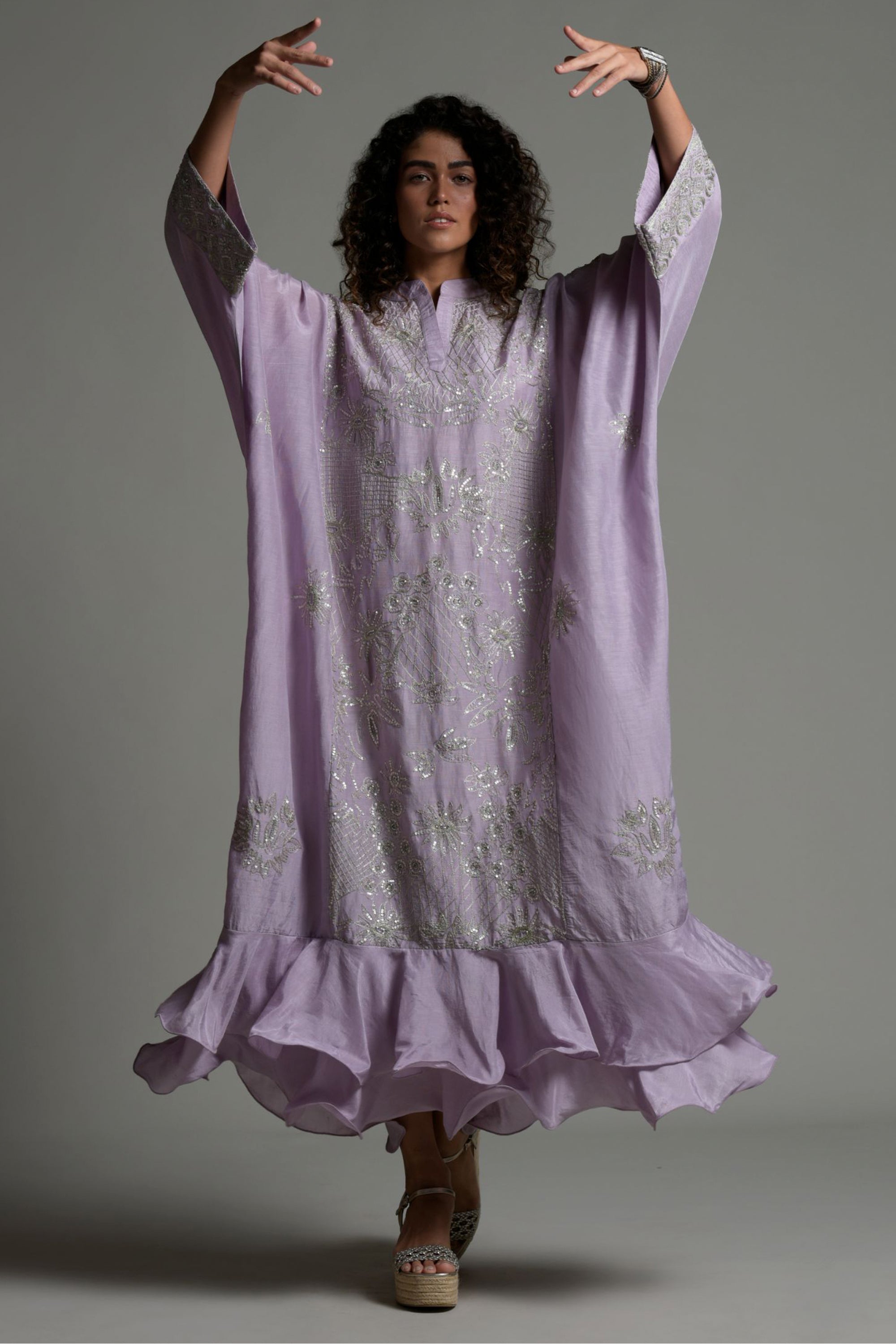 Nilofer Embellished & Embroidered Jalabiya with Inner Cotton Cami