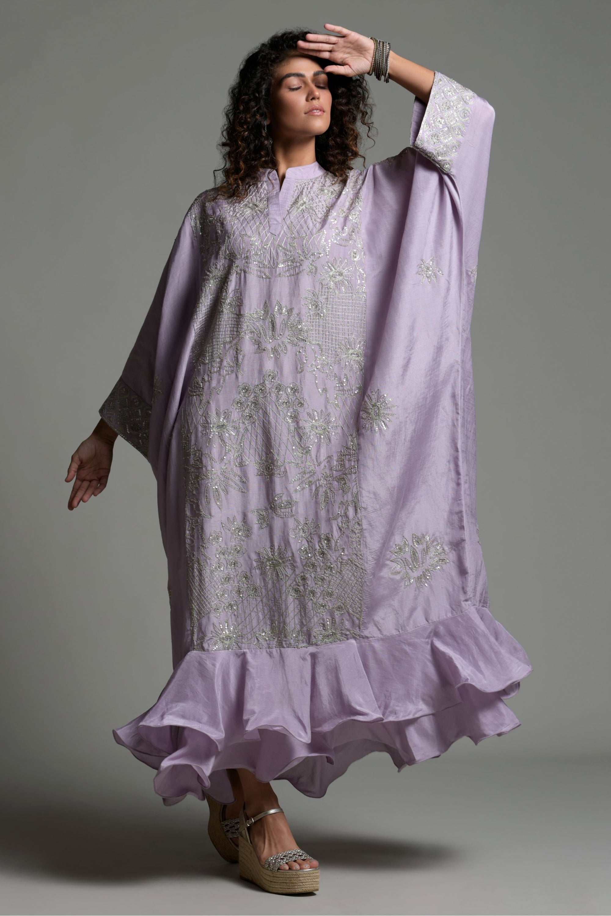 Nilofer Embellished & Embroidered Jalabiya with Inner Cotton Cami