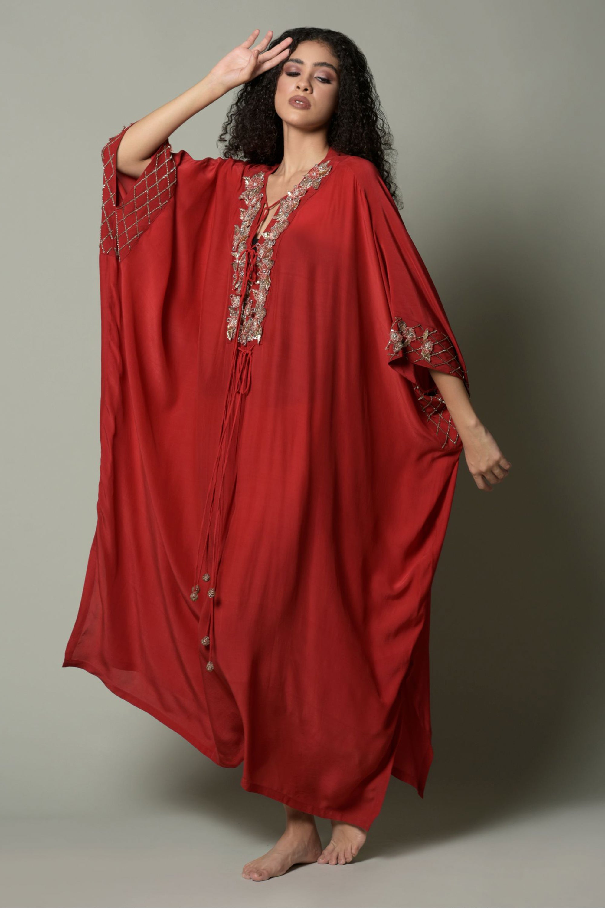 Sabrina Embellished Jalabiya with Tassel & Inner Cotton Cami